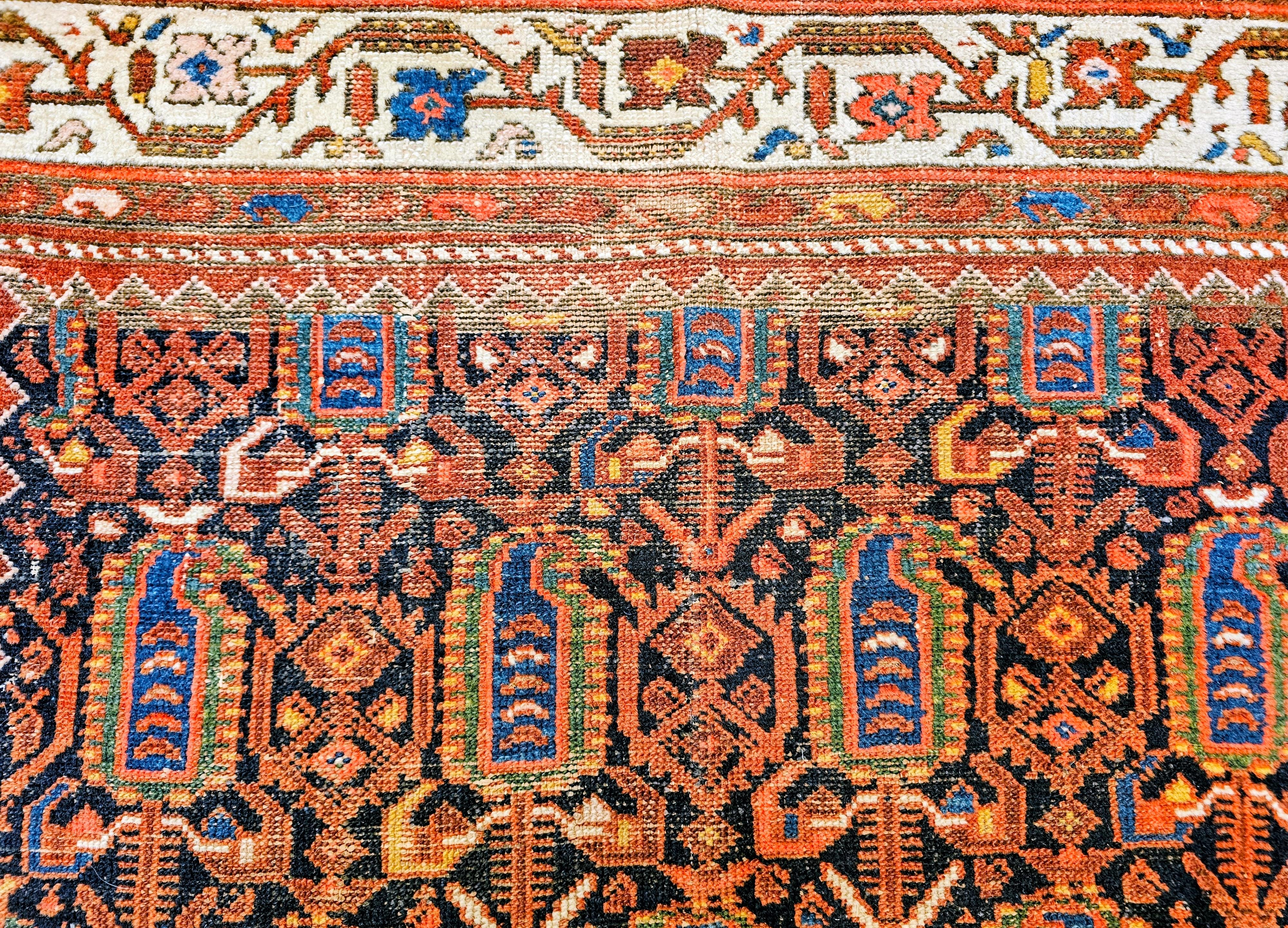 Lana Tappeto persiano Malayer dell'inizio del XX secolo con motivo Paisley all-over in blu. in vendita