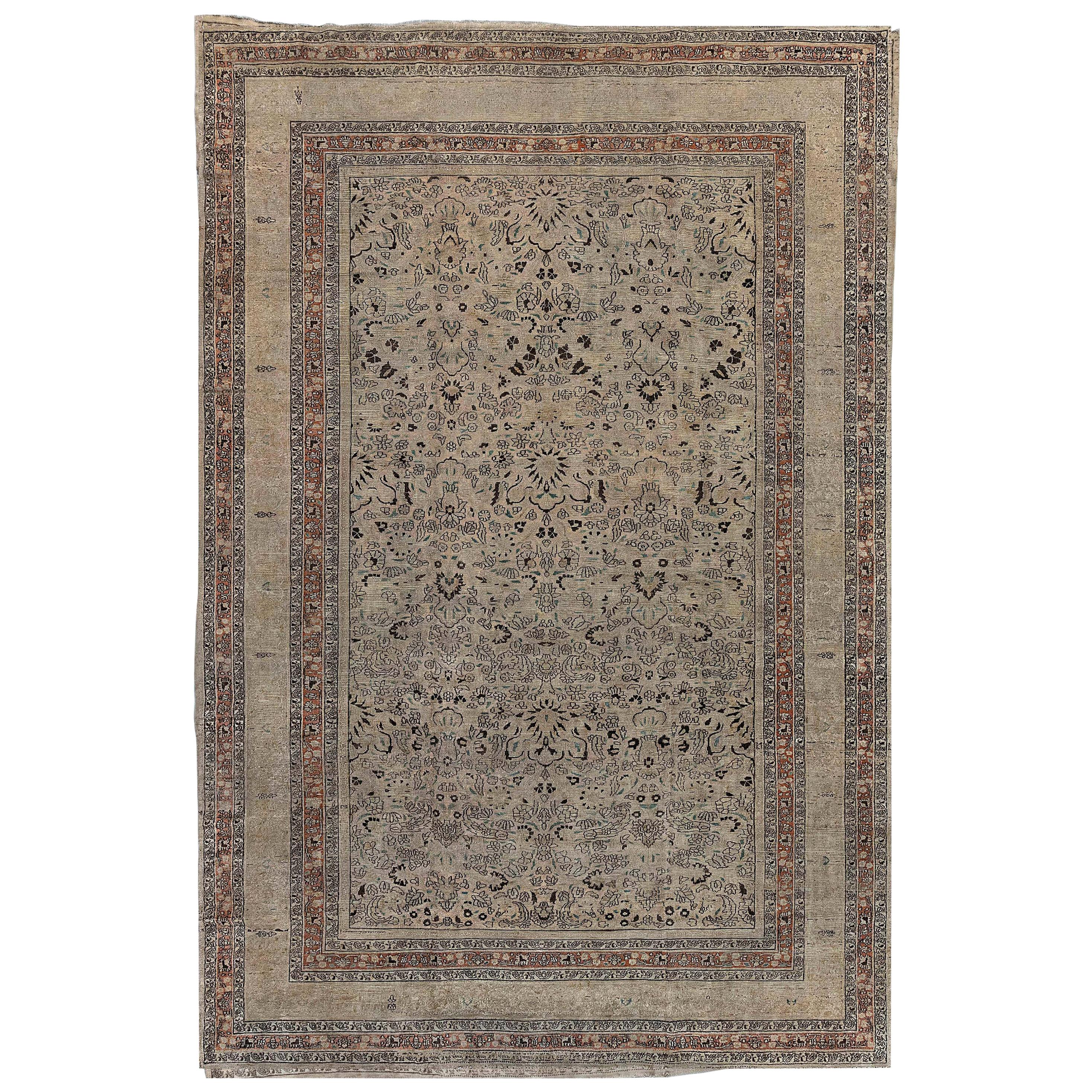 Early 20th Century Persian Meshad Handmade Wool Rug For Sale