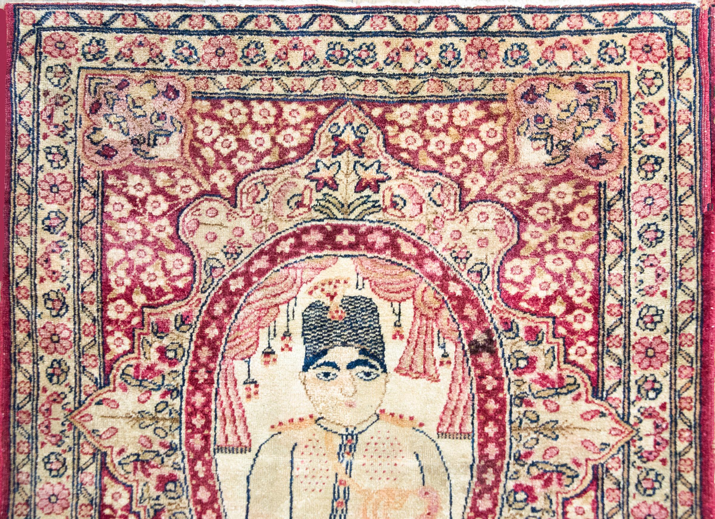 Early 20th Century Persian Pictorial Lavar Kirman Rug For Sale 5