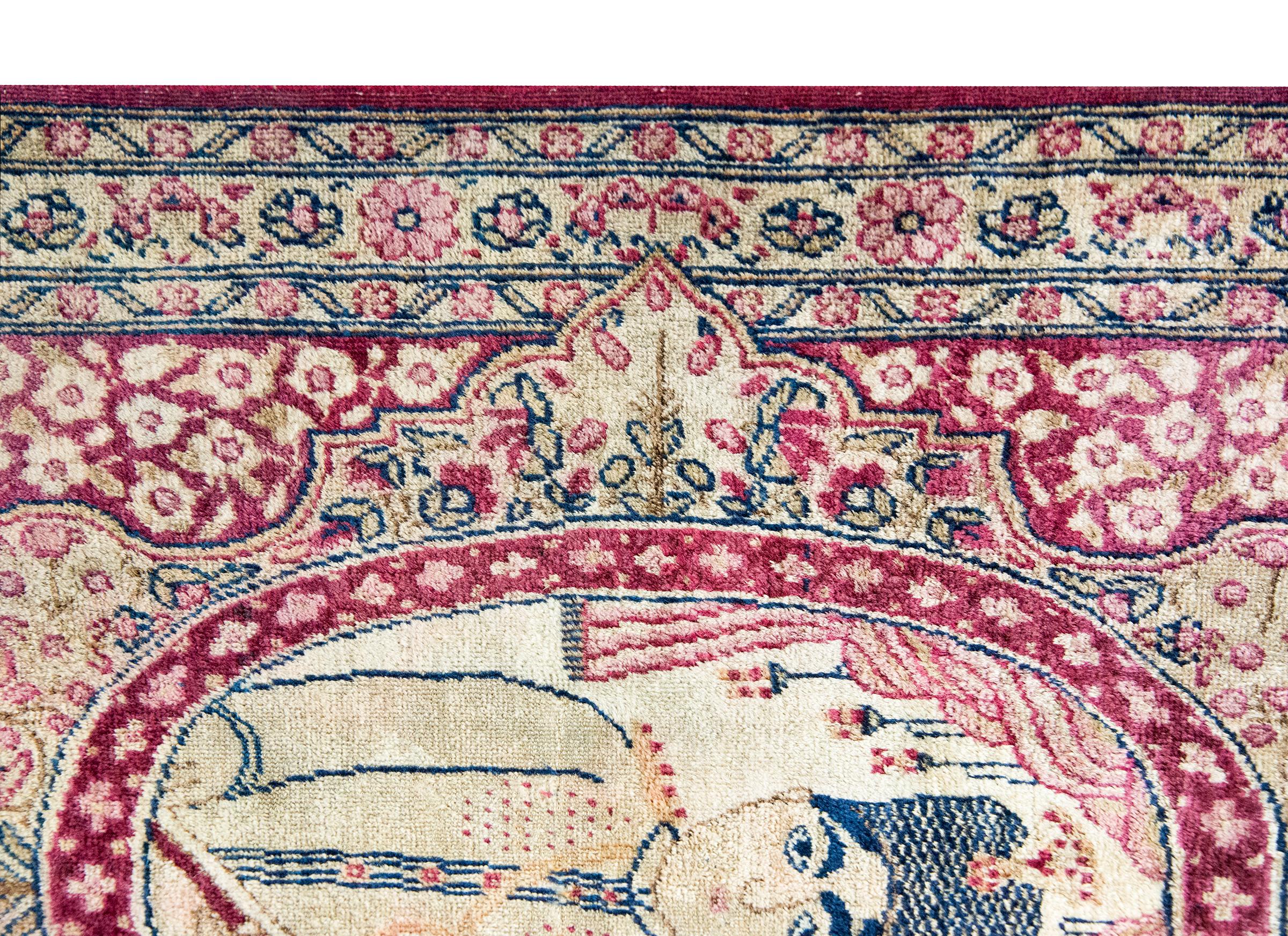Early 20th Century Persian Pictorial Lavar Kirman Rug For Sale 6