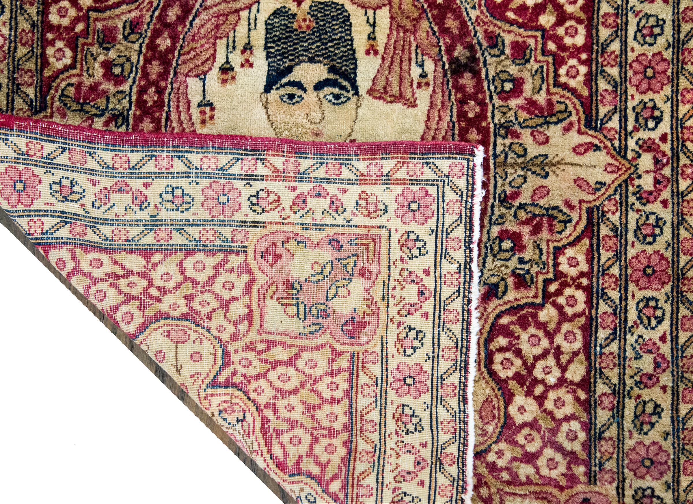 Early 20th Century Persian Pictorial Lavar Kirman Rug For Sale 9