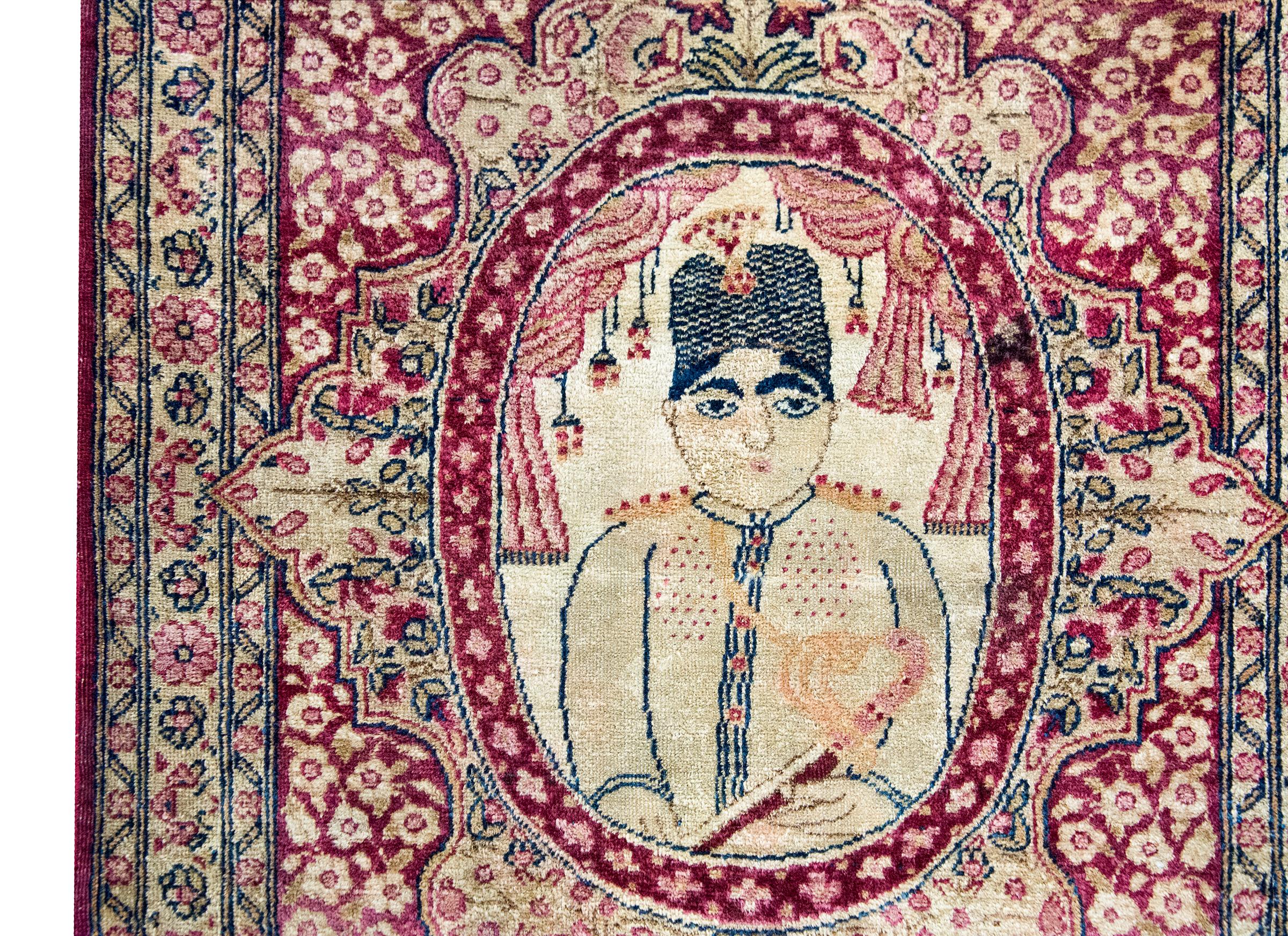 Early 20th Century Persian Pictorial Lavar Kirman Rug For Sale 1
