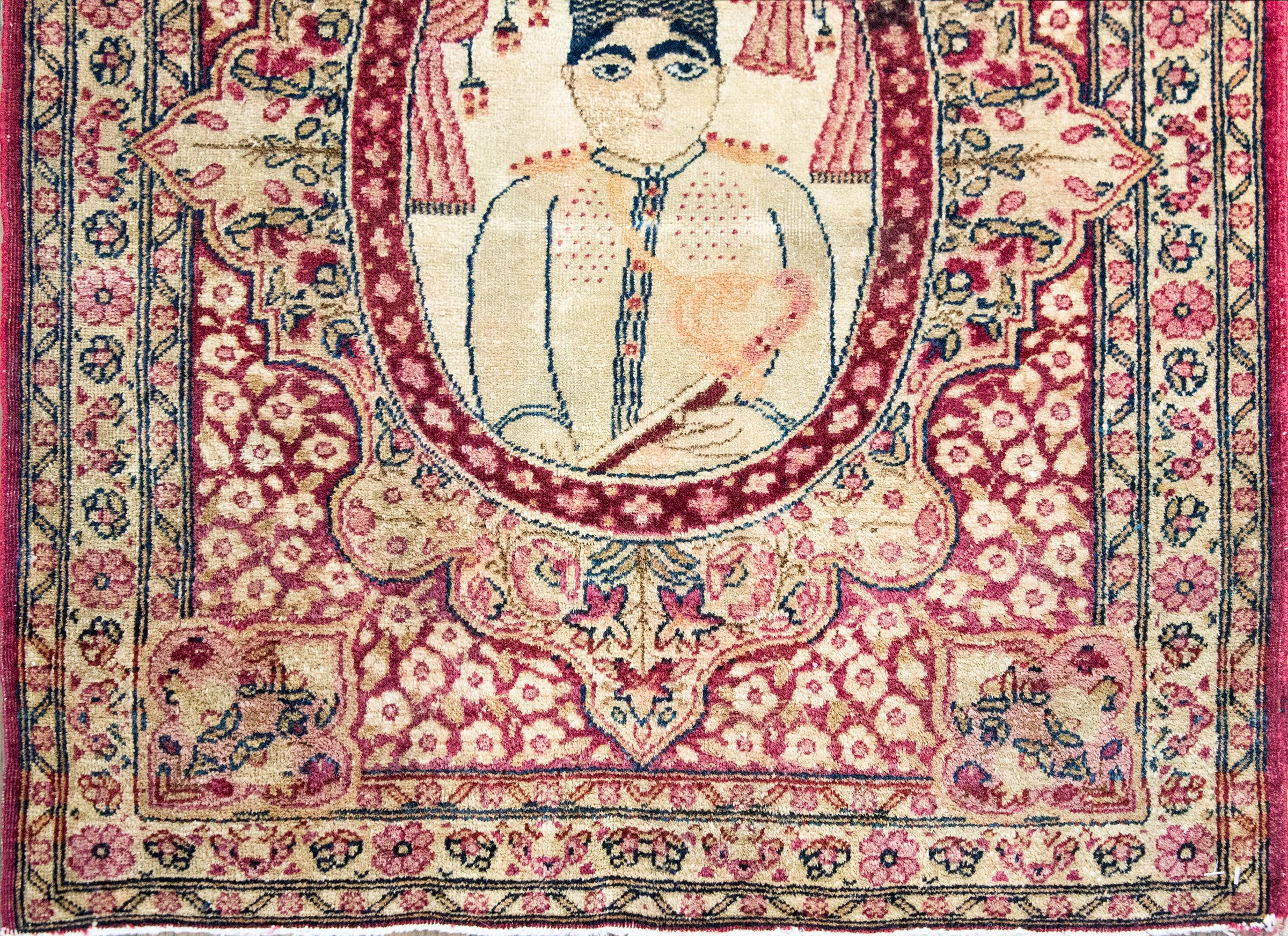 Early 20th Century Persian Pictorial Lavar Kirman Rug For Sale 3
