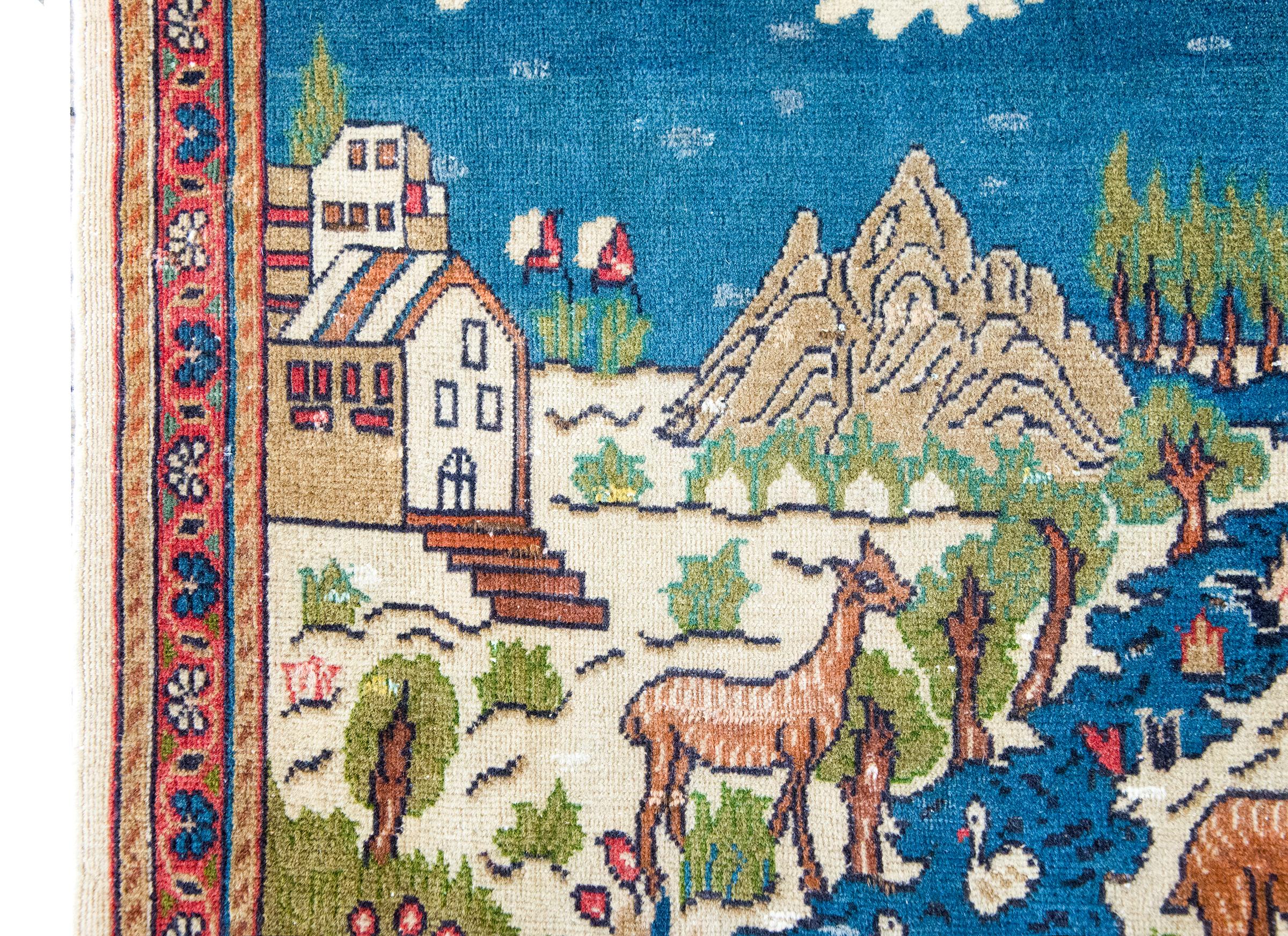 Metà XX secolo Tappeto Tabriz pittorico persiano dei primi del Novecento in vendita