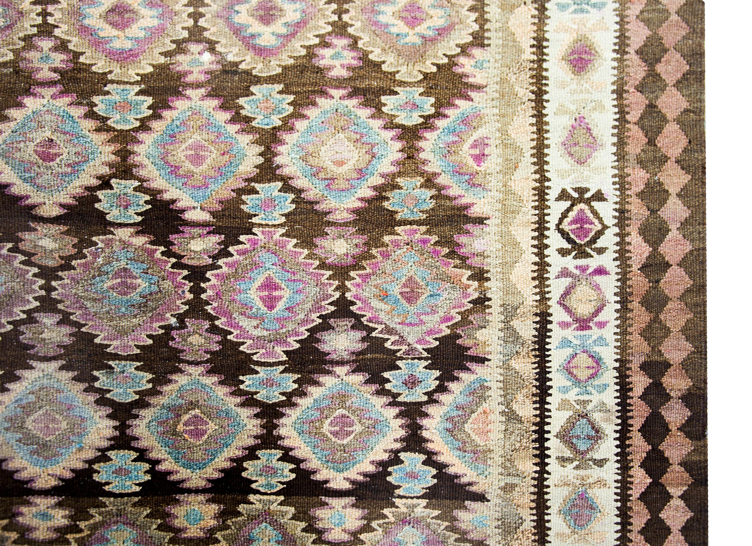 Wool Early 20th Century Persian Qazvin Kilim For Sale
