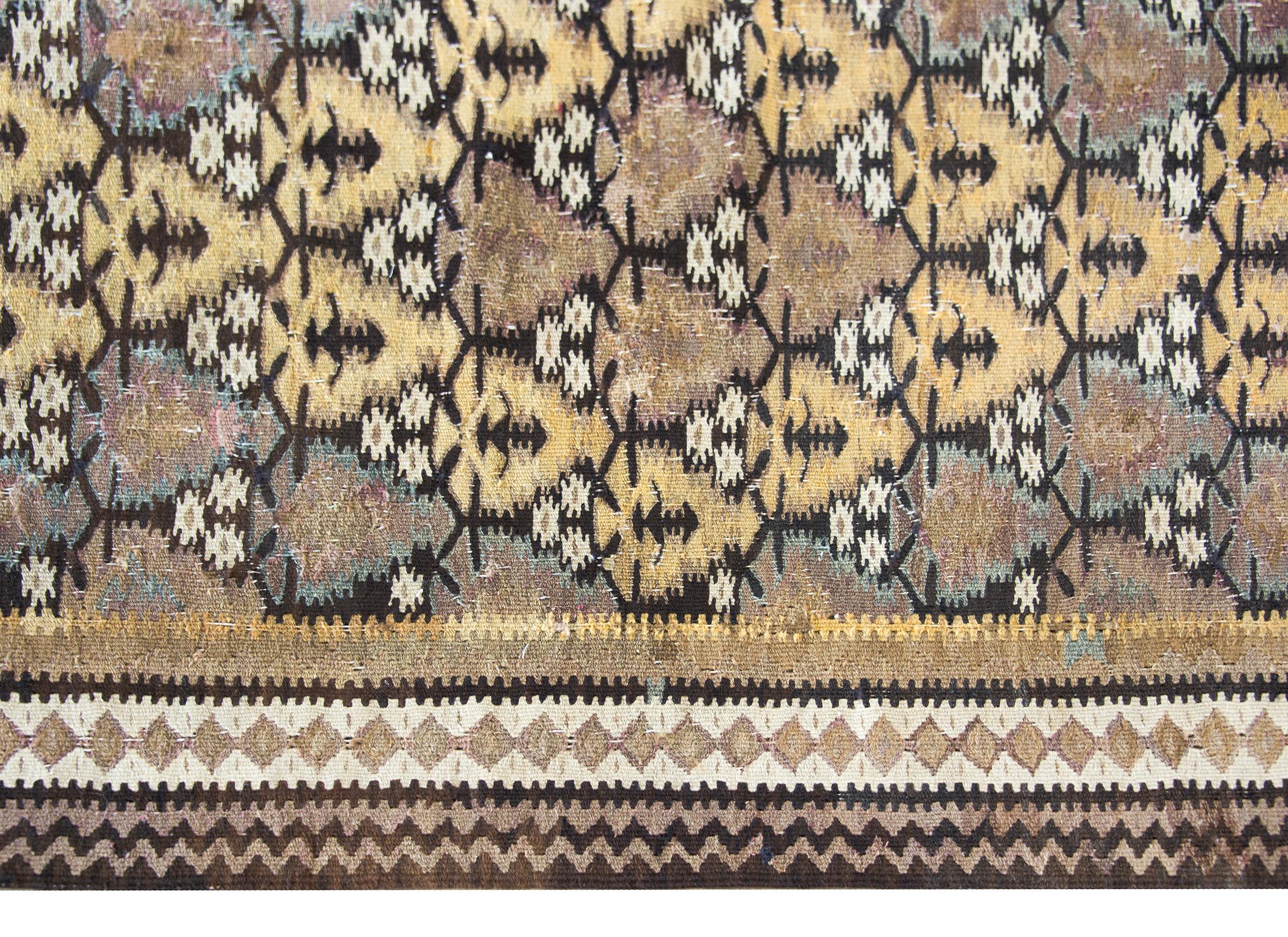 Kilim Early 20th Century, Persian Qazvin Rug For Sale