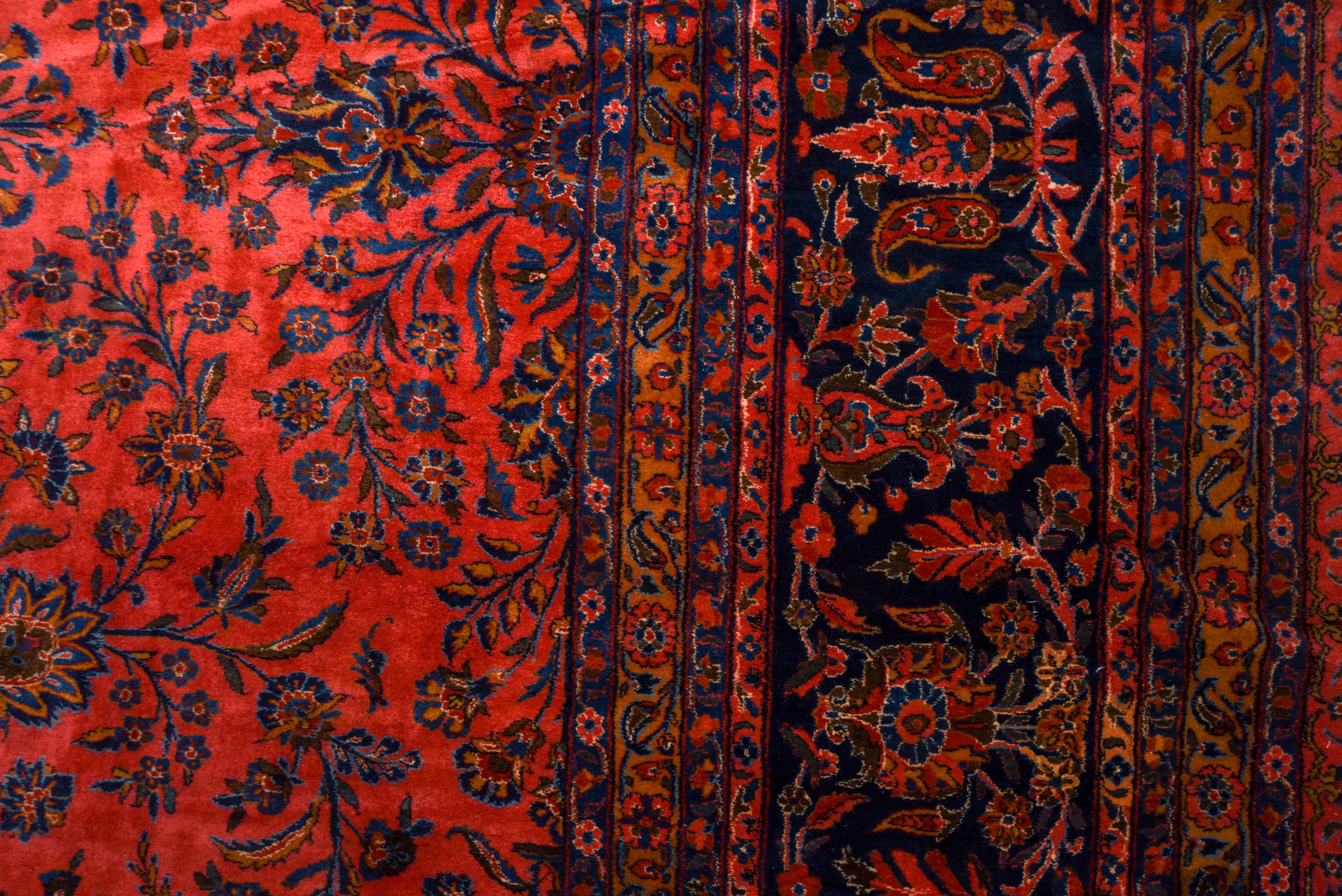 Wool Early 20th Century Persian Red Kashan Mansion Carpet For Sale