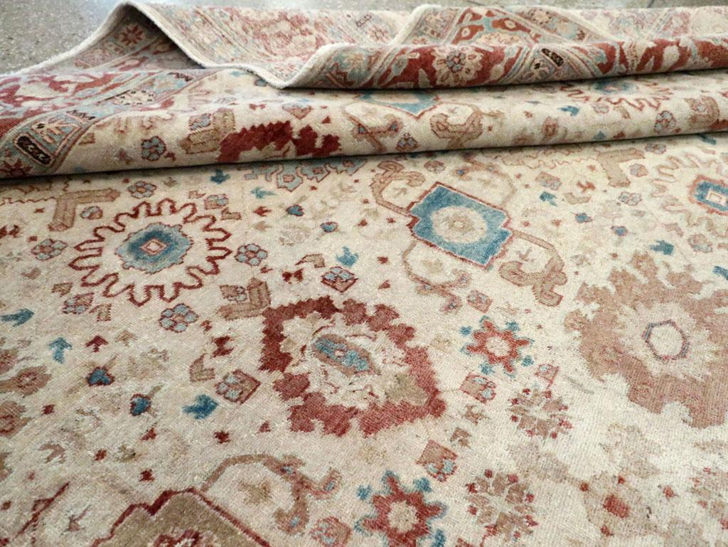Early 20th Century Persian Room Size Carpet in Cream, Brick Red, & Blue-Green 4