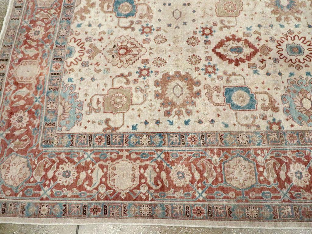 Early 20th Century Persian Room Size Carpet in Cream, Brick Red, & Blue-Green 2