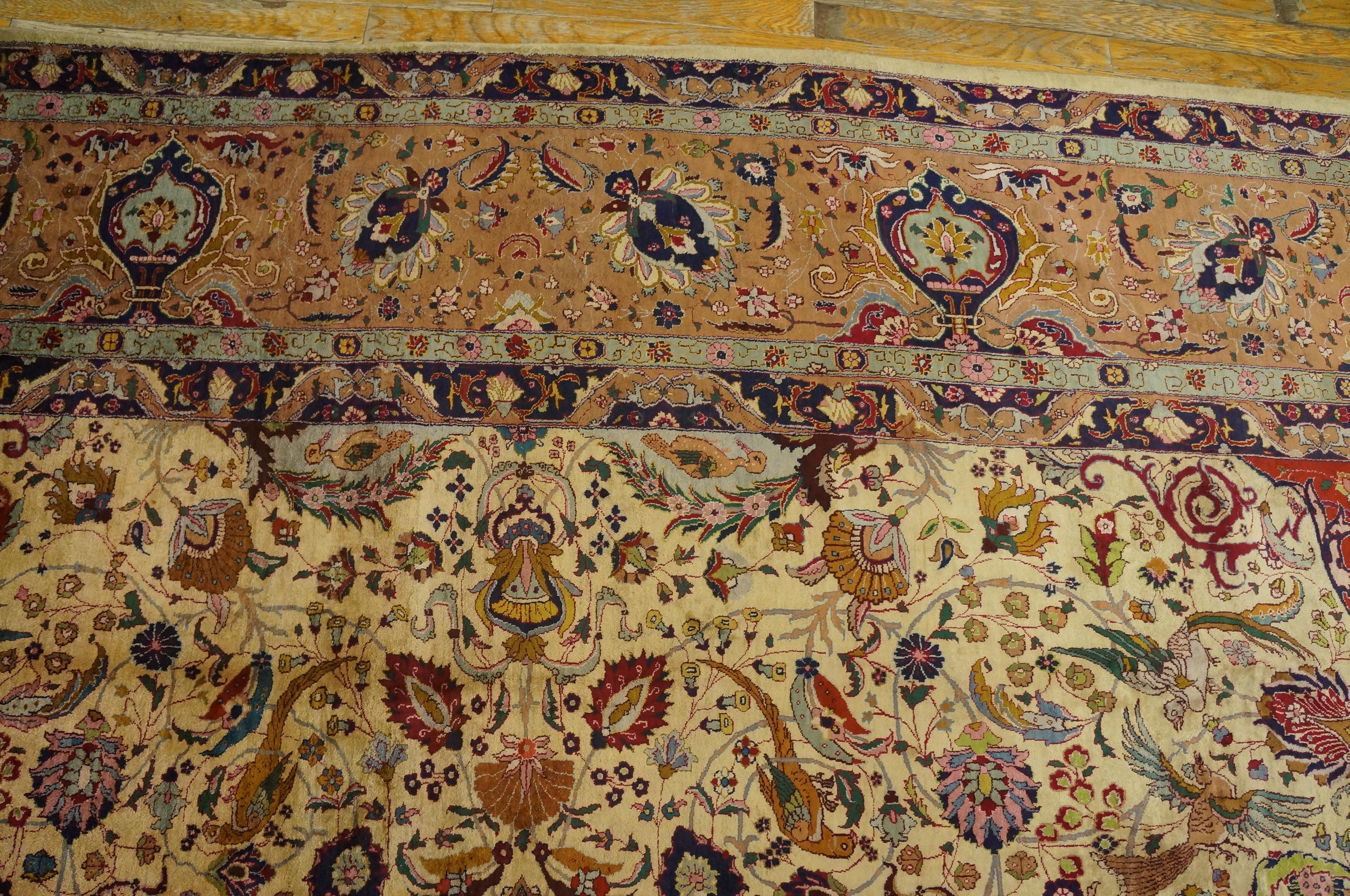 Early 20th Century Persian Silk Tabriz Carpet ( 10' x 13'8