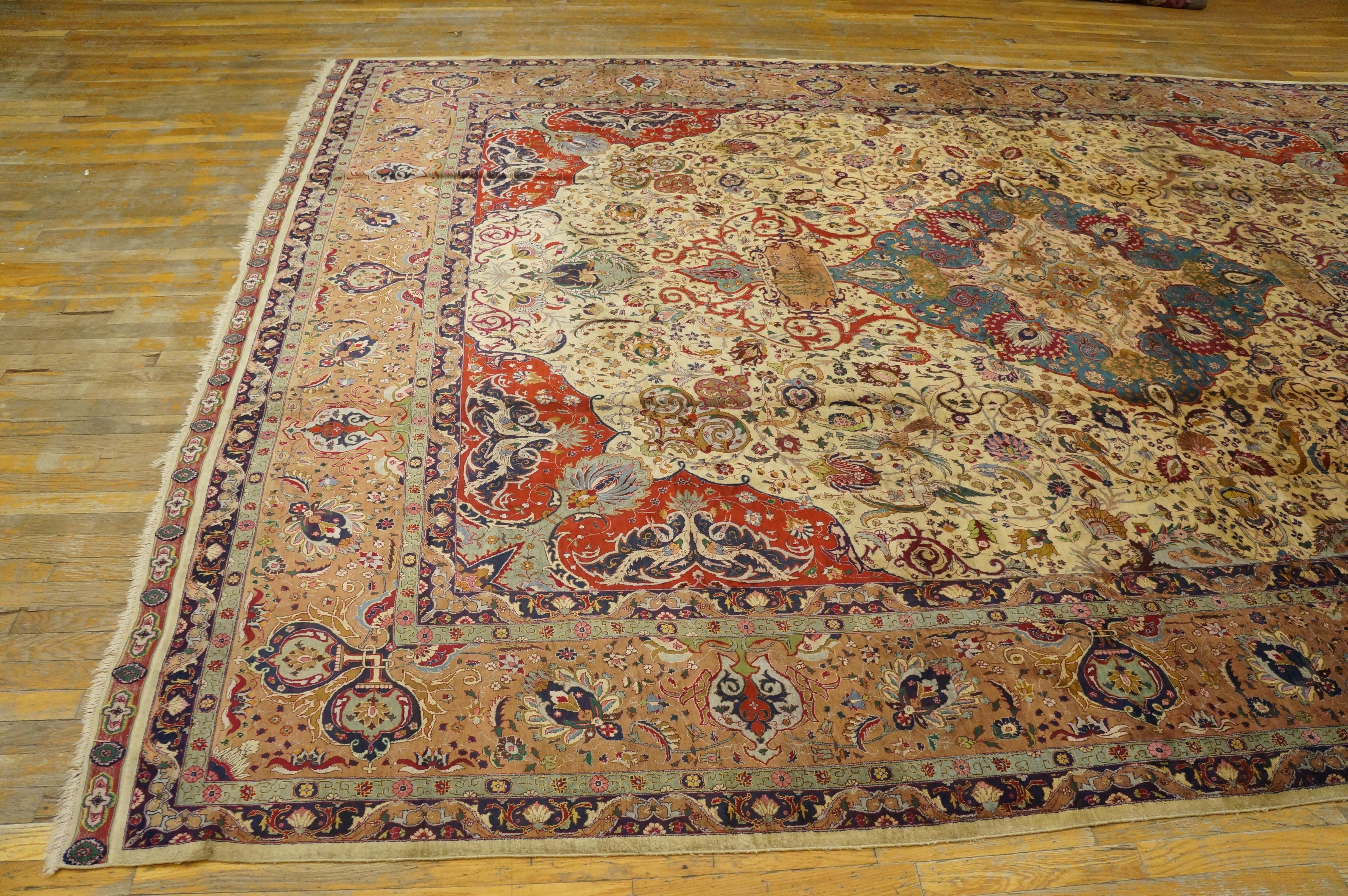 Early 20th Century Persian Silk Tabriz Carpet ( 10' x 13'8