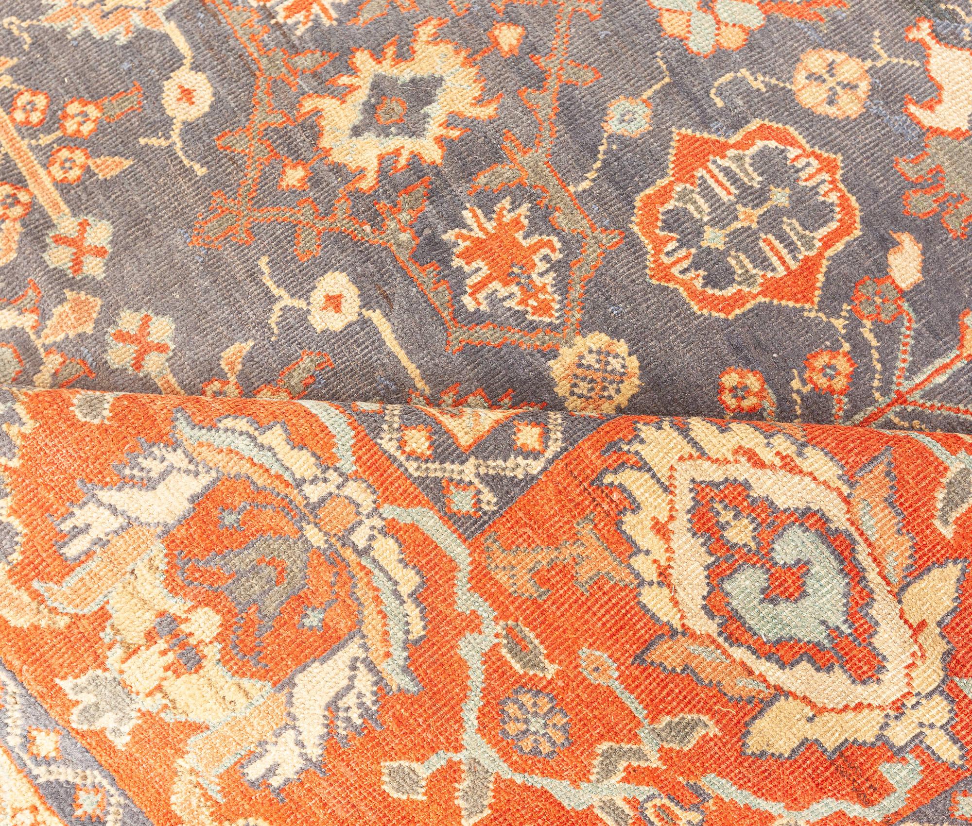 Early 20th entury Persian Sultanabad blue botanic handmade wool rug
Size: 10'10
