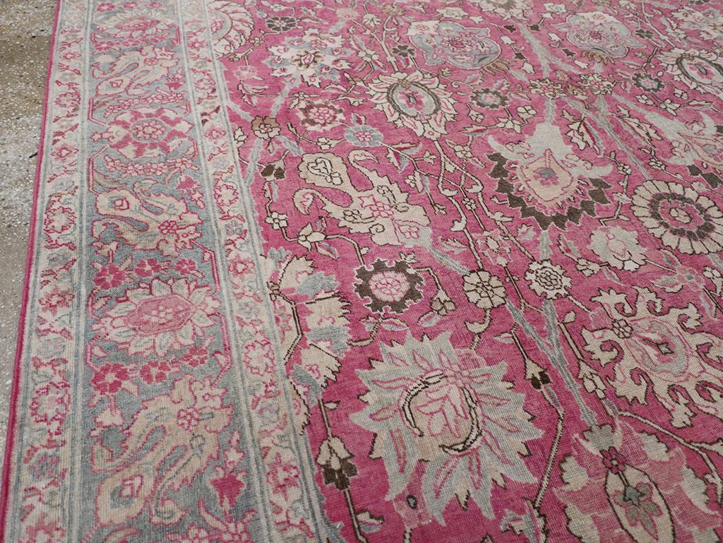 Hand-Knotted Early 20th Century Persian Tabriz Accent Carpet For Sale