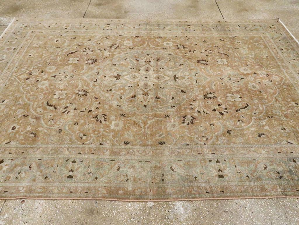 Wool Early 20th Century Persian Tabriz Accent Carpet For Sale