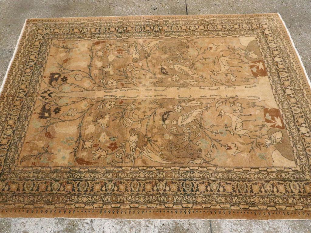 Alfombra de acento pictórica persa Tabriz de principios del siglo XX Lana en venta