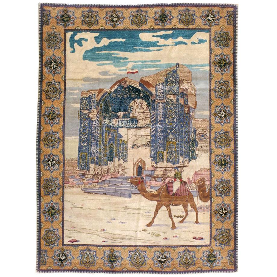 Tapis pictural persan de Tabriz du début du XXe siècle d'appoint