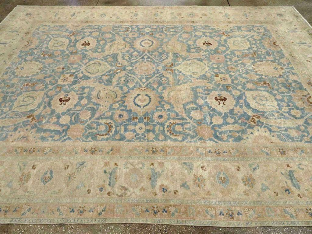 Early 20th Century Persian Tabriz Room Size Carpet in Grey-Blue and Cream For Sale 2
