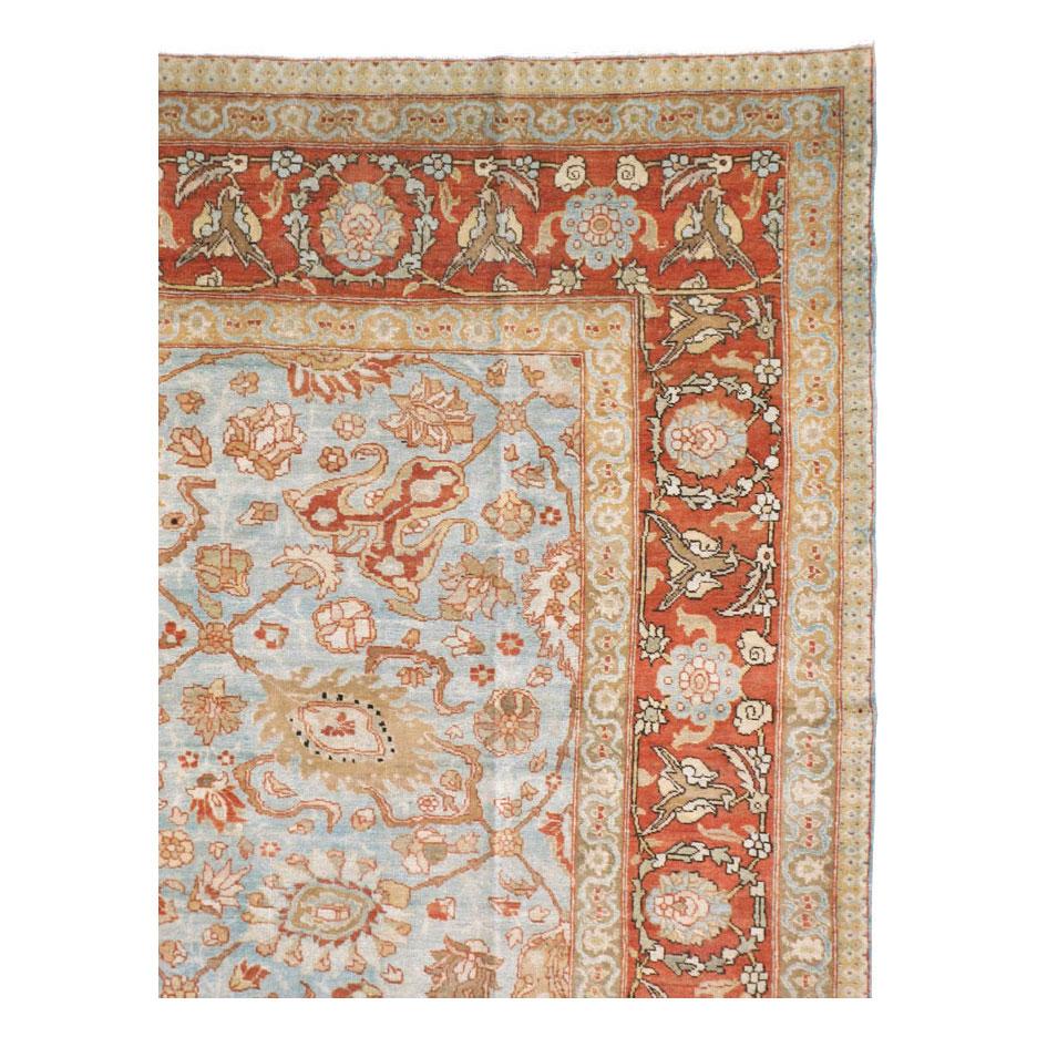 Victorian Early 20th Century Persian Tabriz Room Size Carpet in Red, Blue, and Grey For Sale