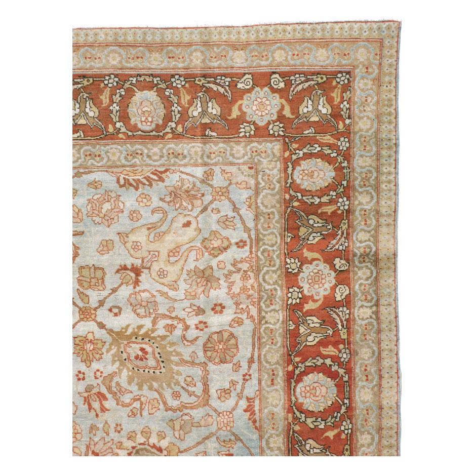 Hand-Knotted Early 20th Century Persian Tabriz Room Size Carpet in Red, Blue, and Grey For Sale