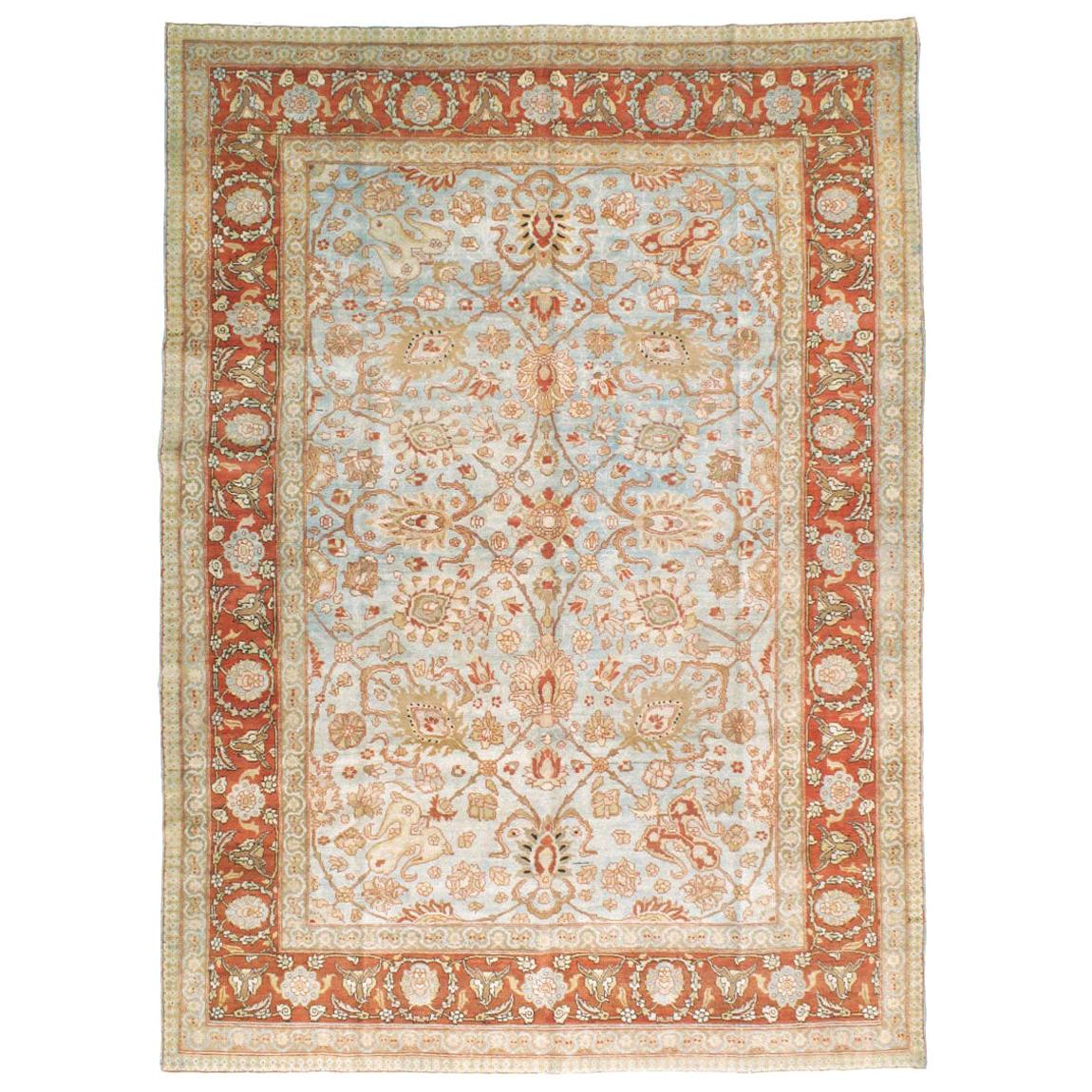 Early 20th Century Persian Tabriz Room Size Carpet in Red, Blue, and Grey For Sale