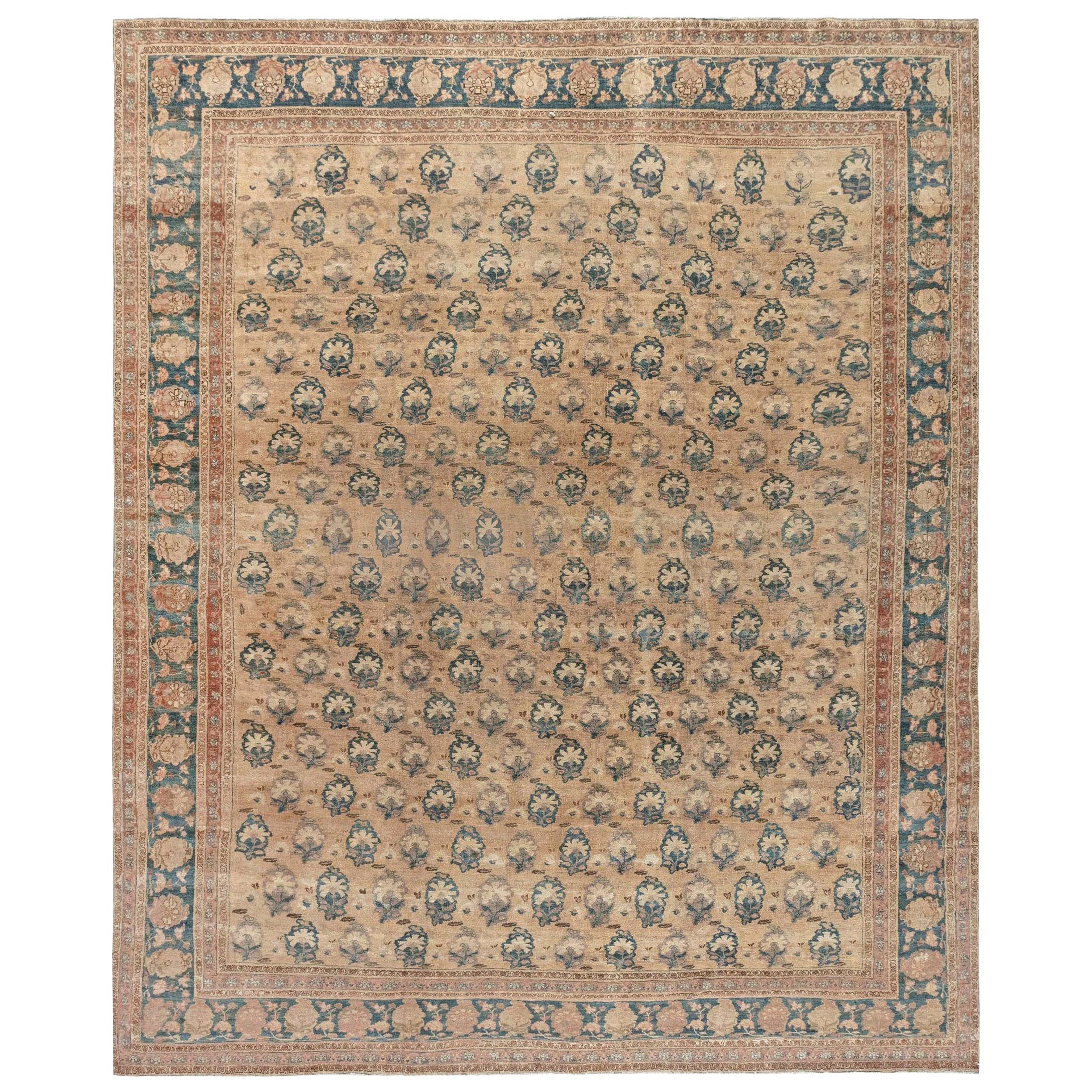 Early 20th Century Persian Tabriz Botanic Wool Rug For Sale