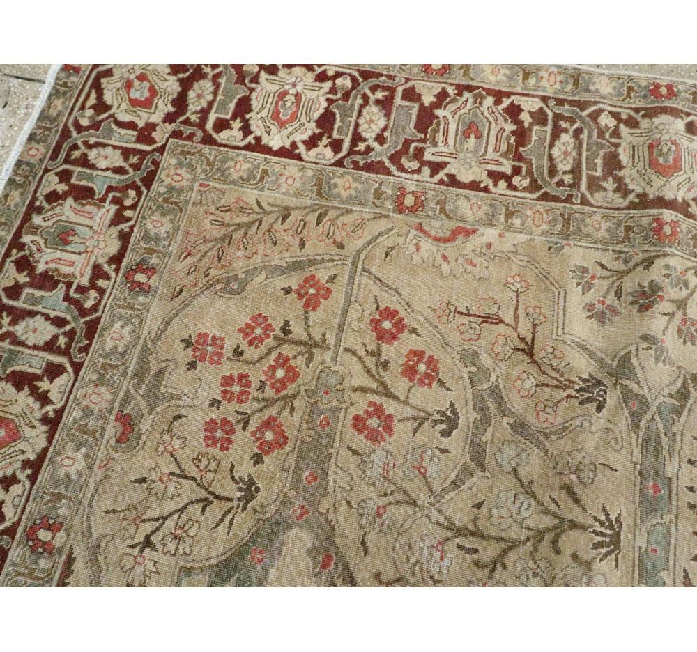 Early 20th Century Persian Tabriz Small Room Size Carpet in Maroon and Brown For Sale 1