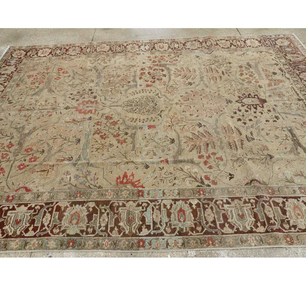 Early 20th Century Persian Tabriz Small Room Size Carpet in Maroon and Brown For Sale 2