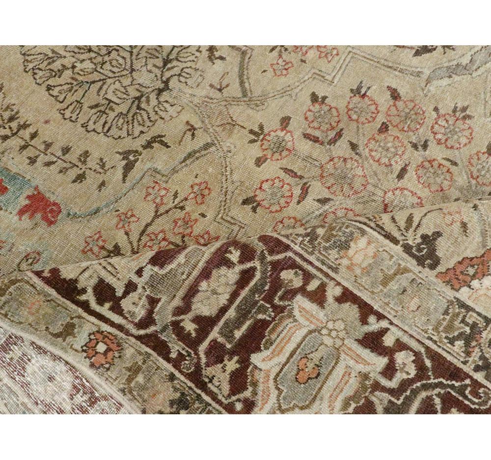 Early 20th Century Persian Tabriz Small Room Size Carpet in Maroon and Brown For Sale 3