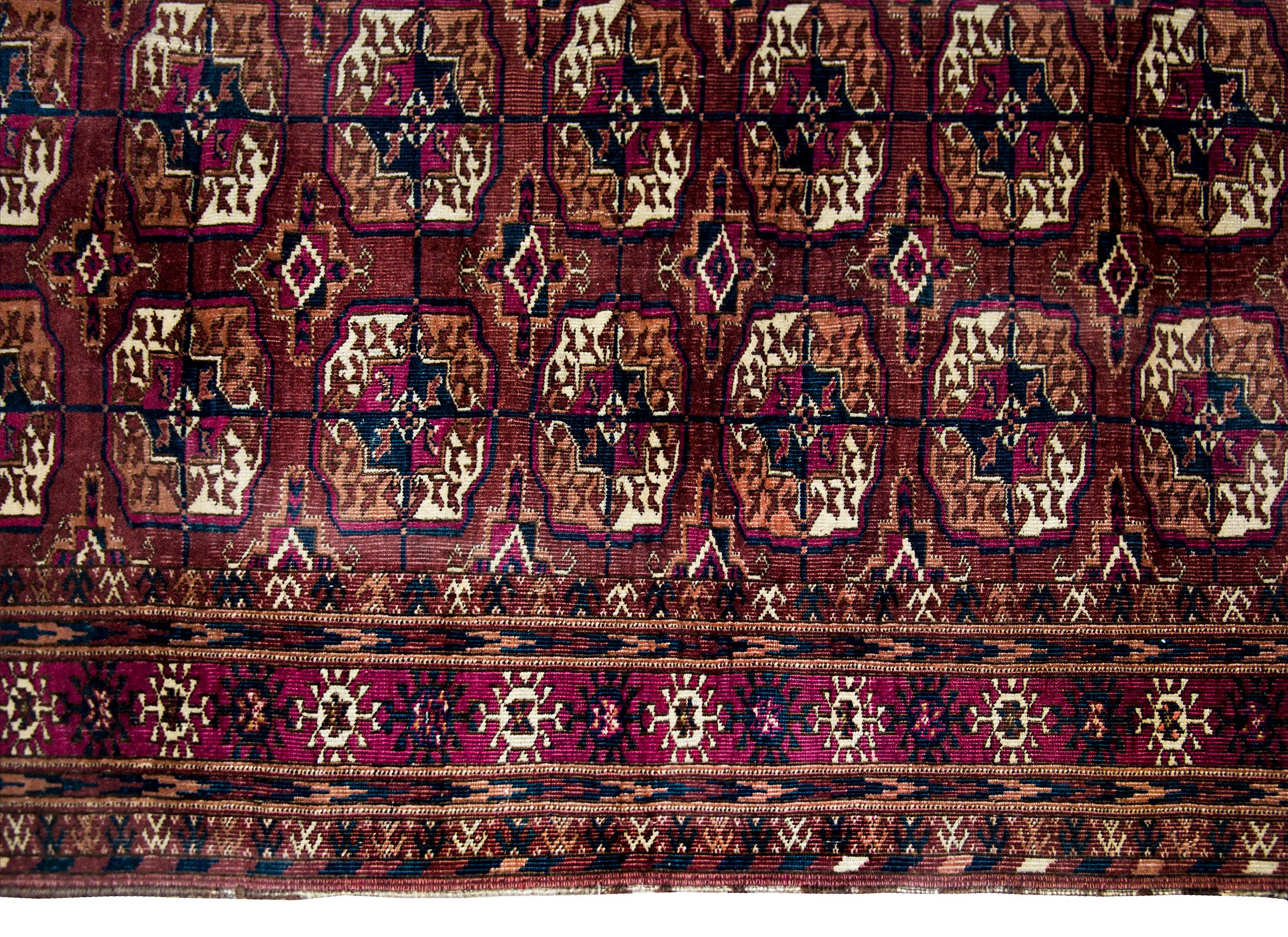 Hand-Knotted Early 20th Century Persian Tekeh Rug For Sale