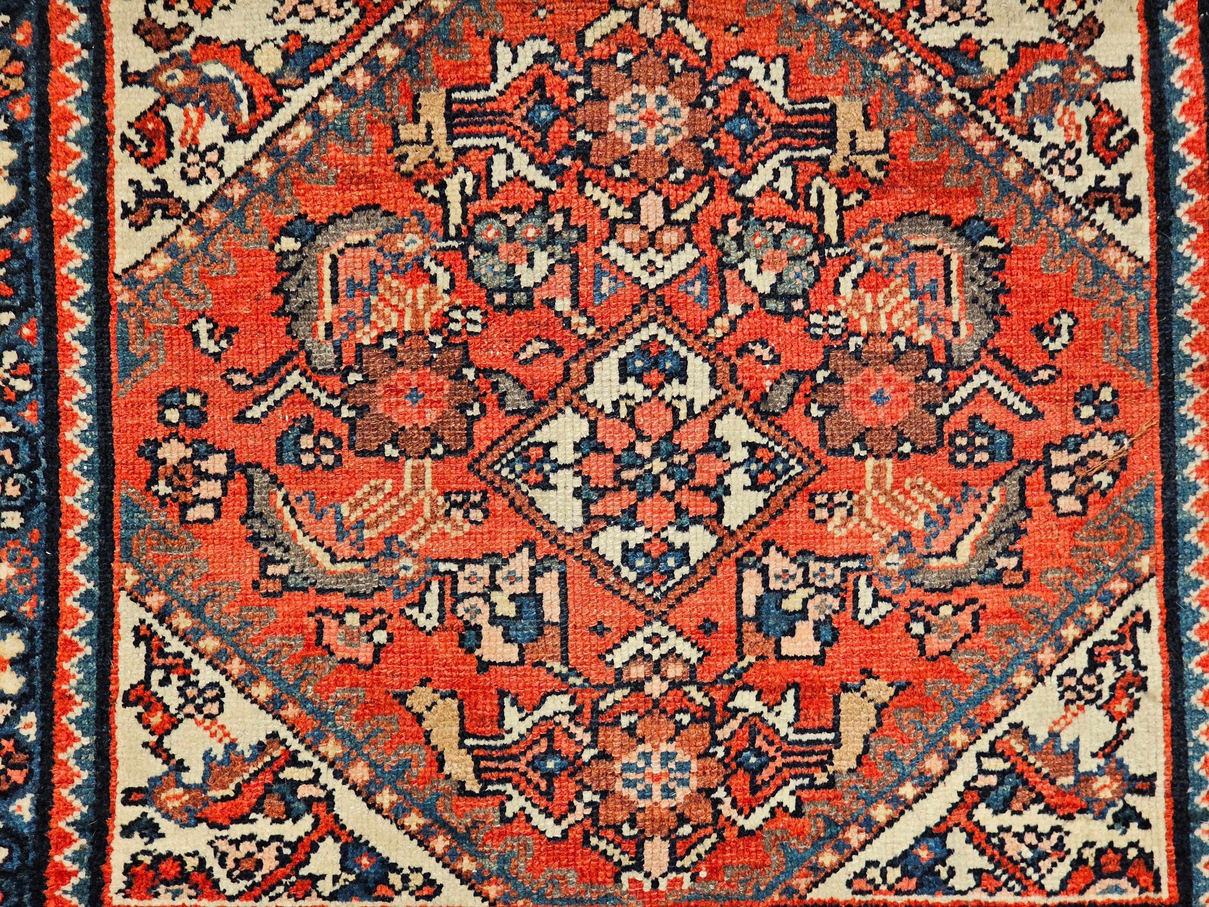 Vegetable Dyed Early 20th Century Persian Tribal Malayer Bagface Used as Nomadic Wall Art For Sale