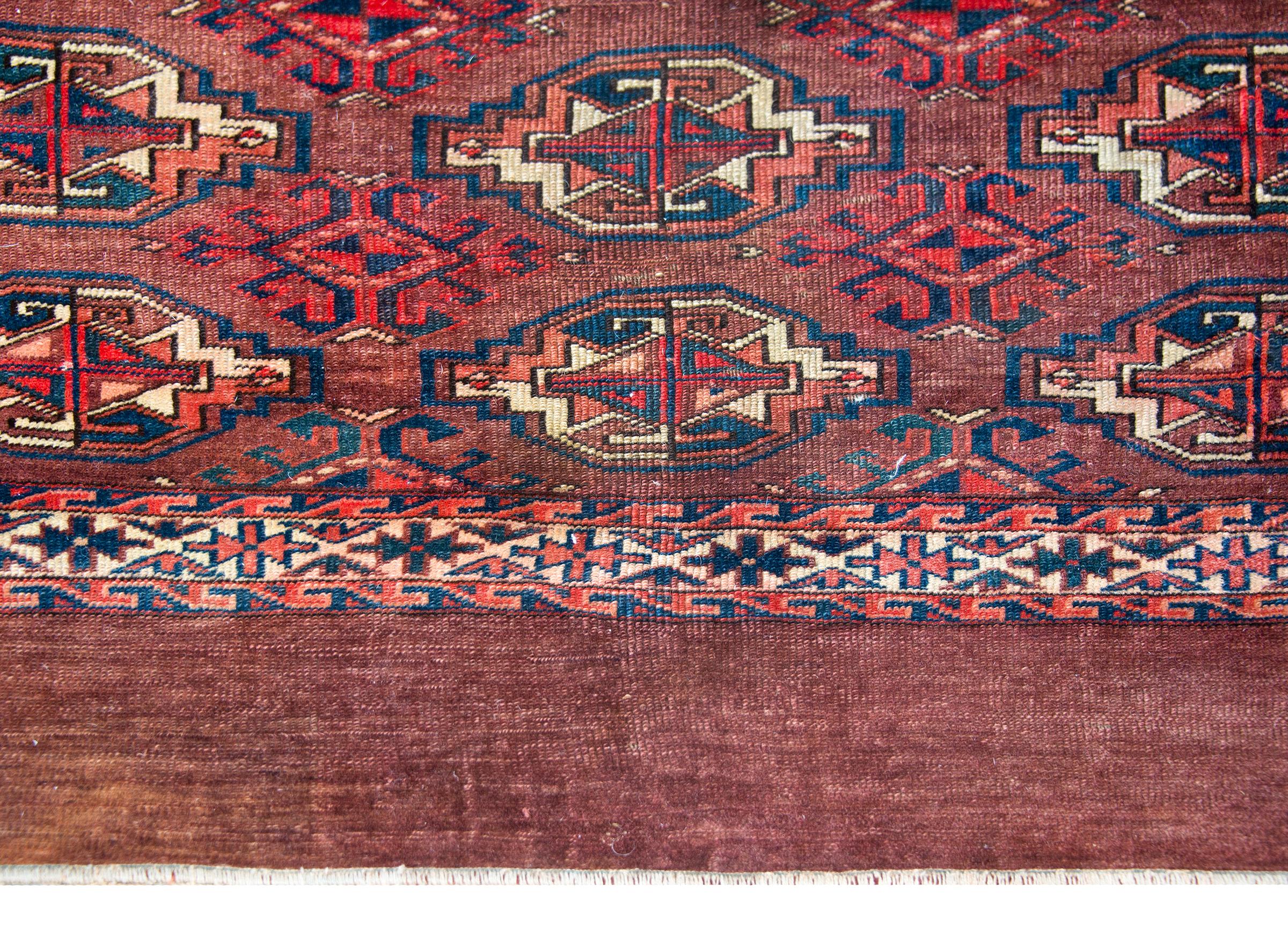 Hand-Knotted Early 20th Century Persian Turkman Rug For Sale