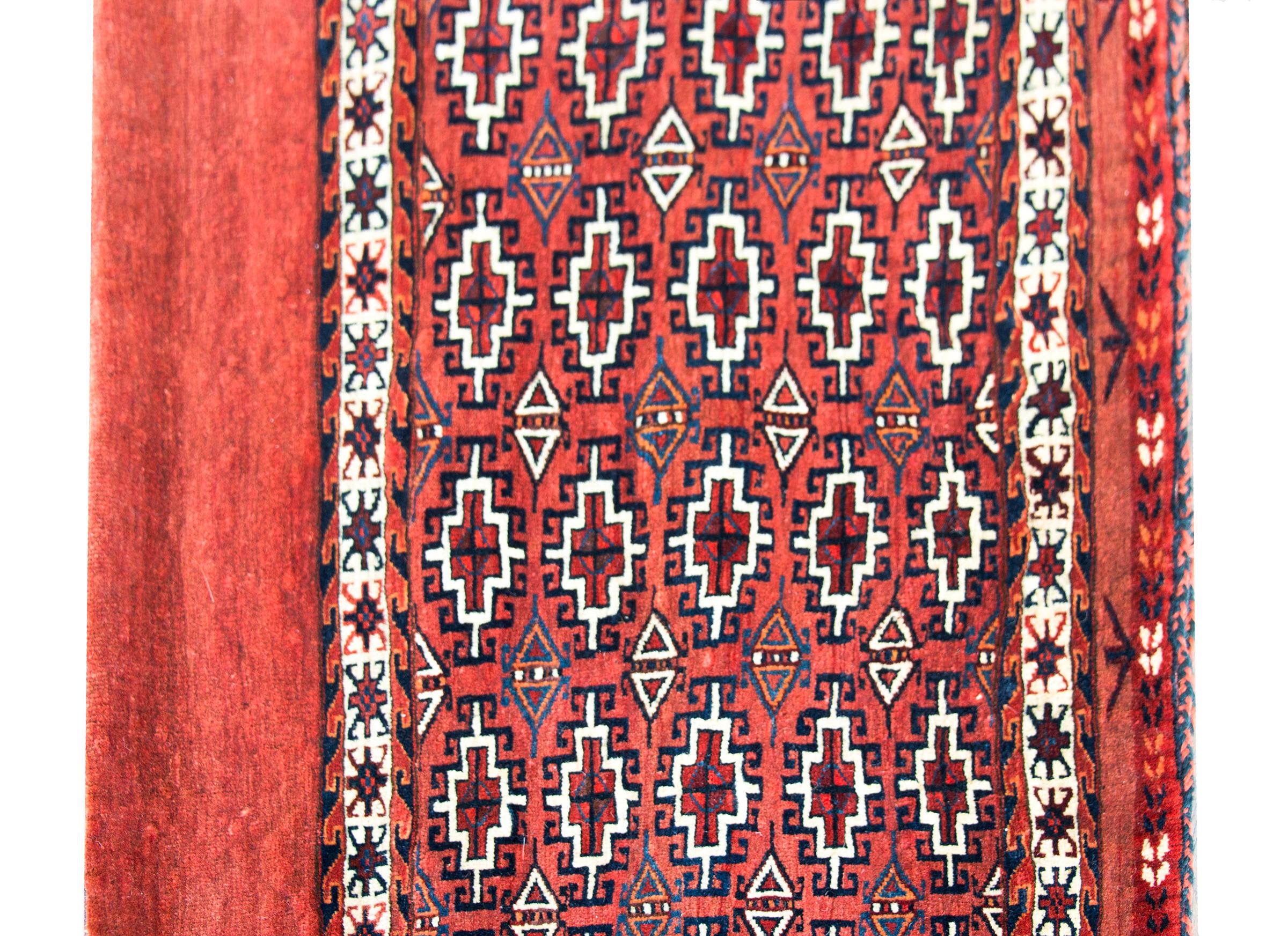 Early 20th Century Persian Yamut Bag Face Rug For Sale 1