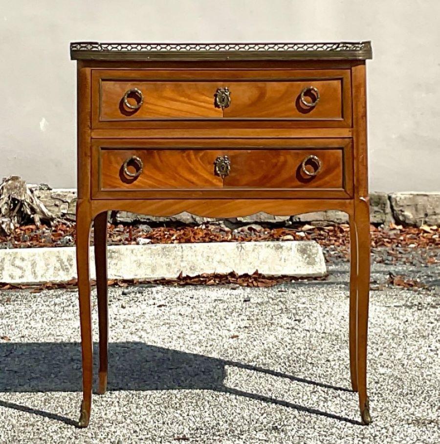 Brass Early 20th Century Petite Marble Top Commode For Sale