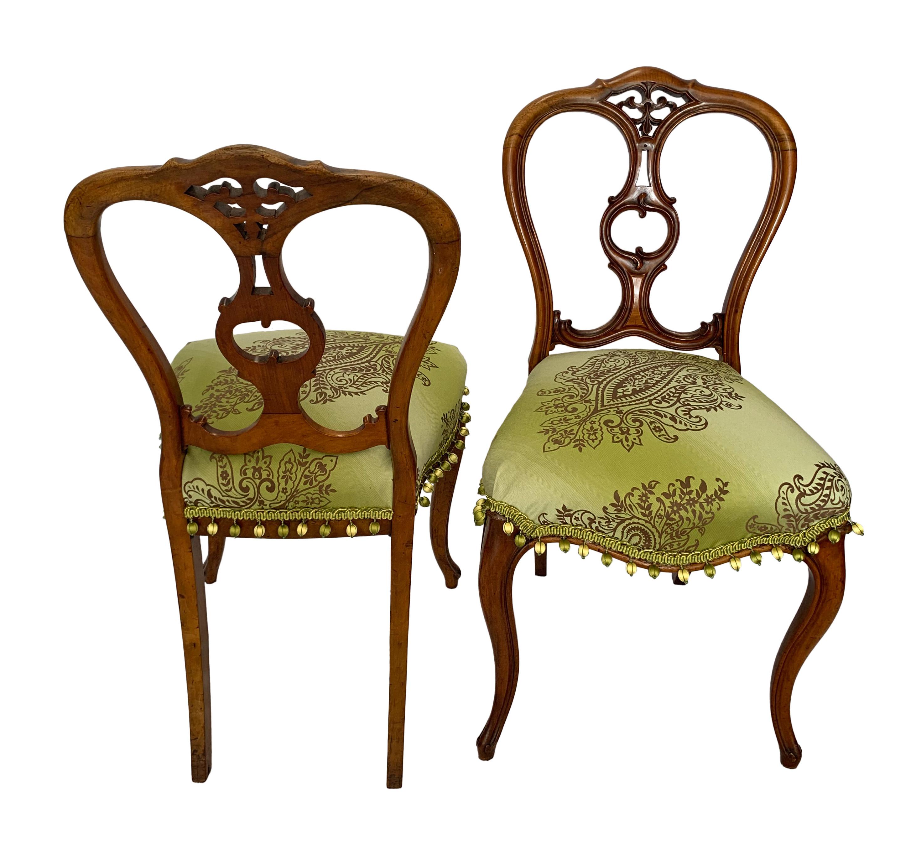 Fabric Early 20th Century Petite Victorian Style Elegantly Sculpted Balloon Back Chairs For Sale