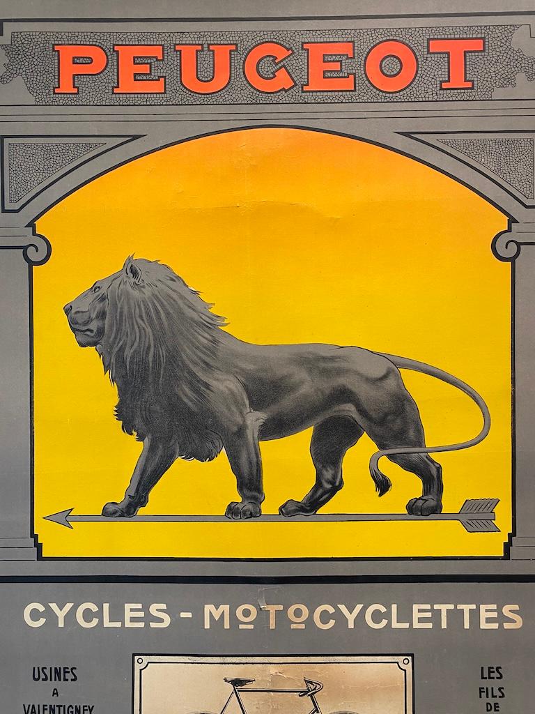 Mid-Century Modern Affiche originale du début du 20ème siècle 'Peugeot Cycles- Motocyclettes'. en vente