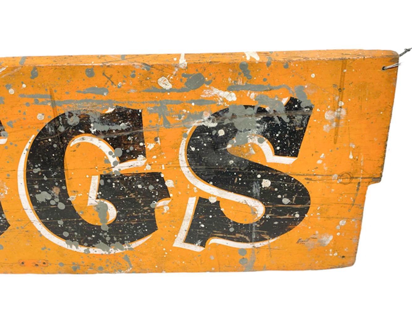 Folk Art Early 20th Century Pharmacy Sign 'DRUGS' Painted on a Single Board For Sale