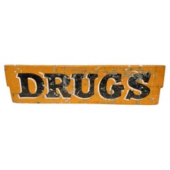 Early 20th Century Pharmacy Sign 'DRUGS' Painted on a Single Board