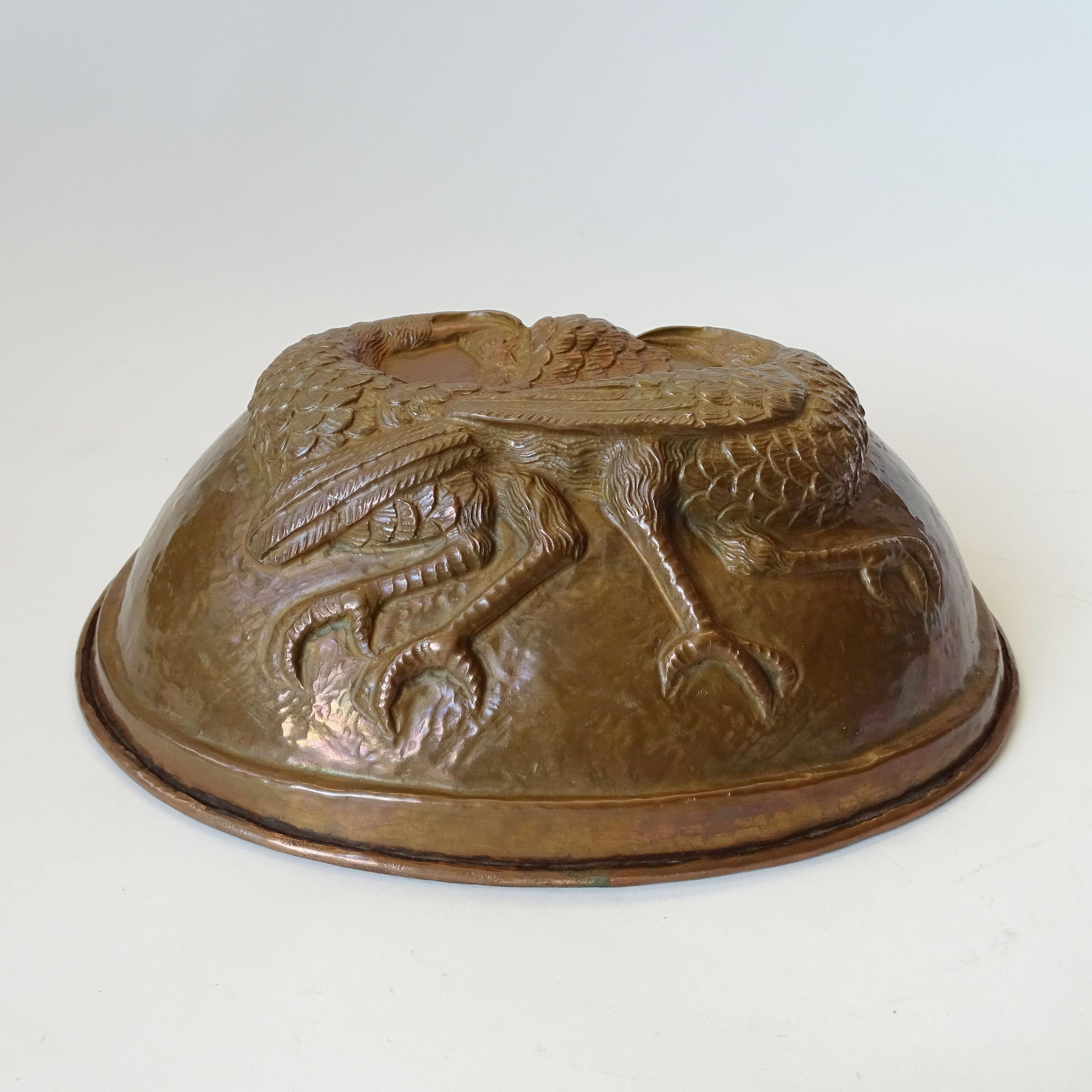 European Early 20th Century Pheasants Oval Copper Mold Form For Sale