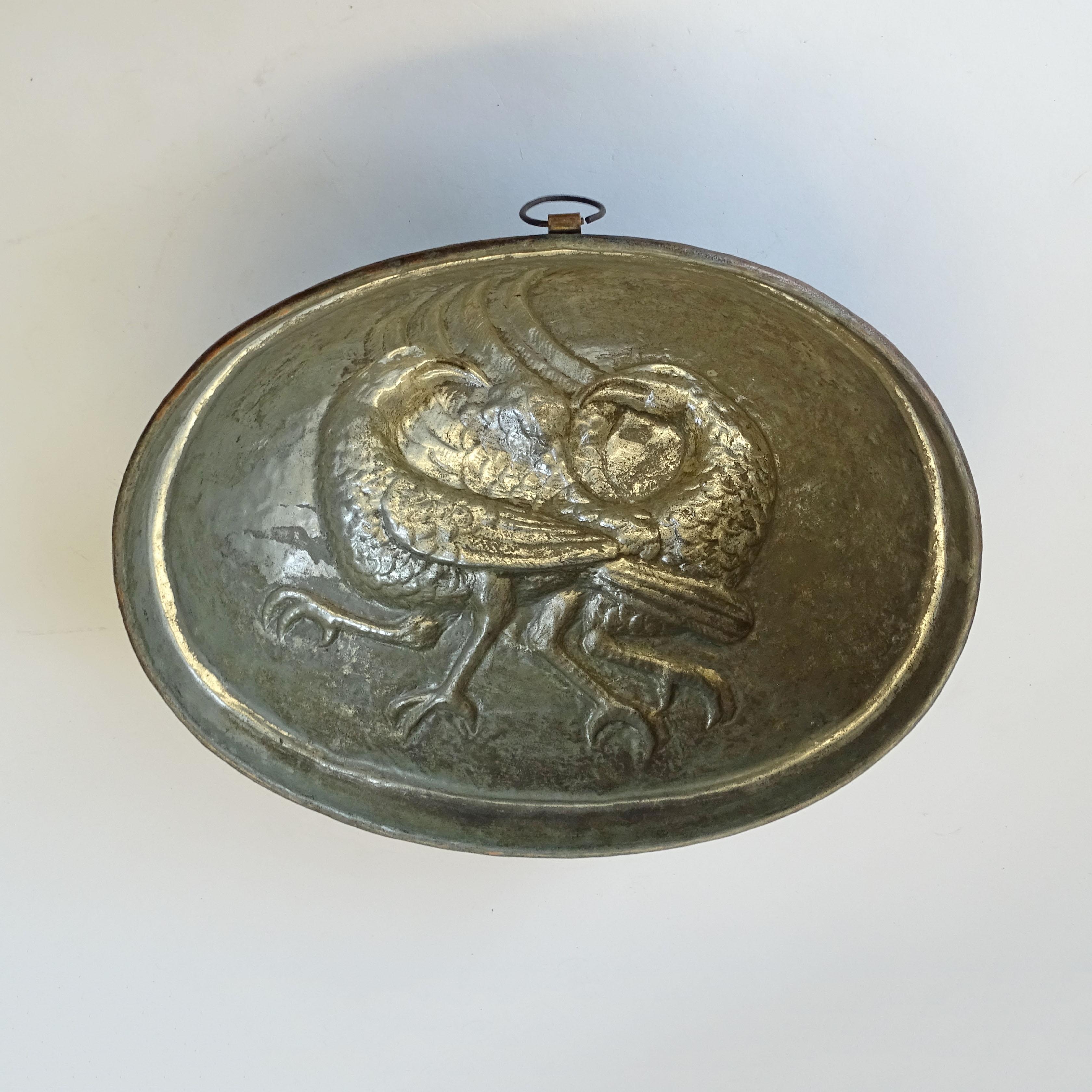 Early 20th Century Pheasants Oval Copper Mold Form For Sale 1
