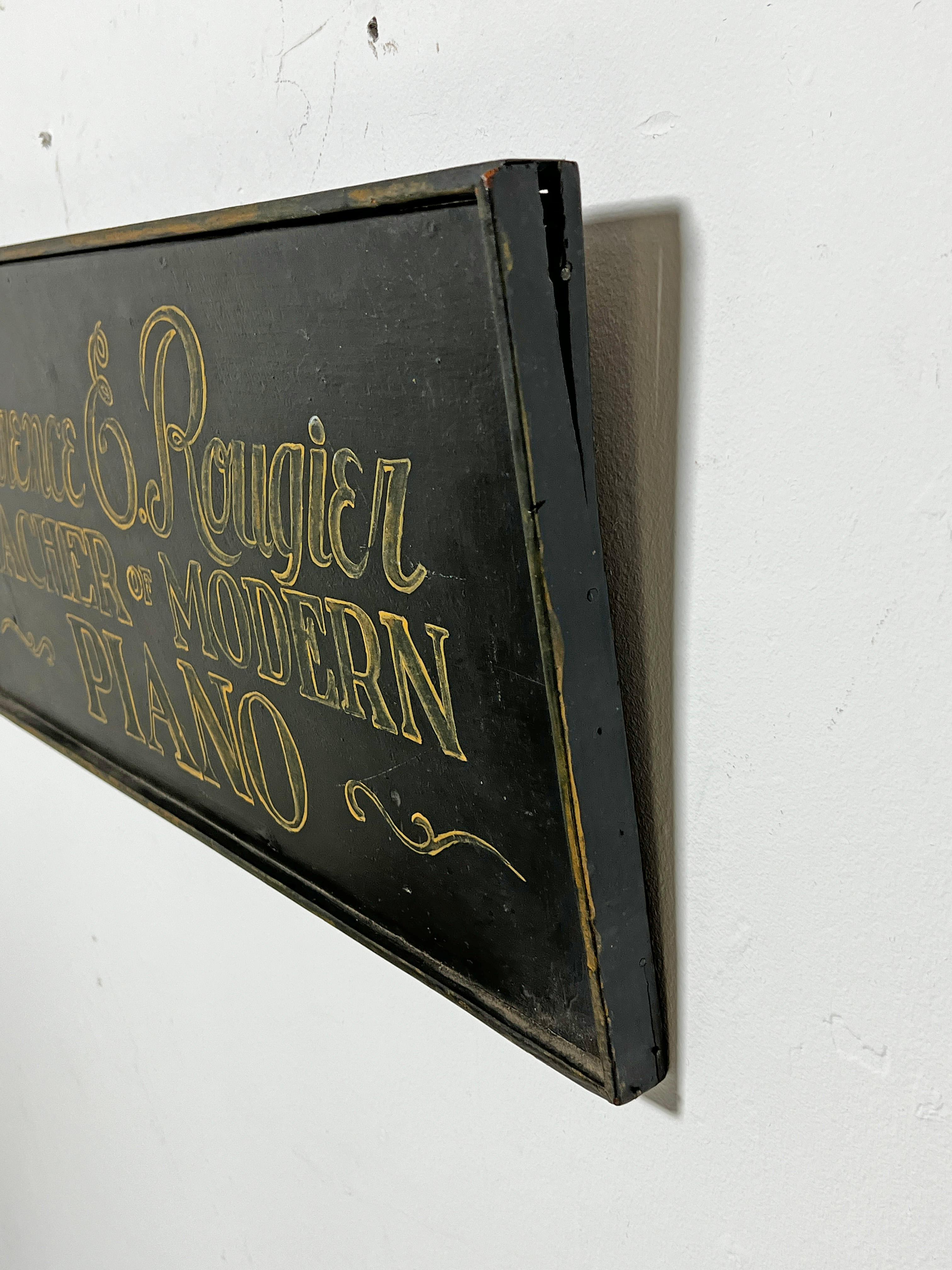 Folk Art Early 20th Century Piano Teacher Sign Board For Sale