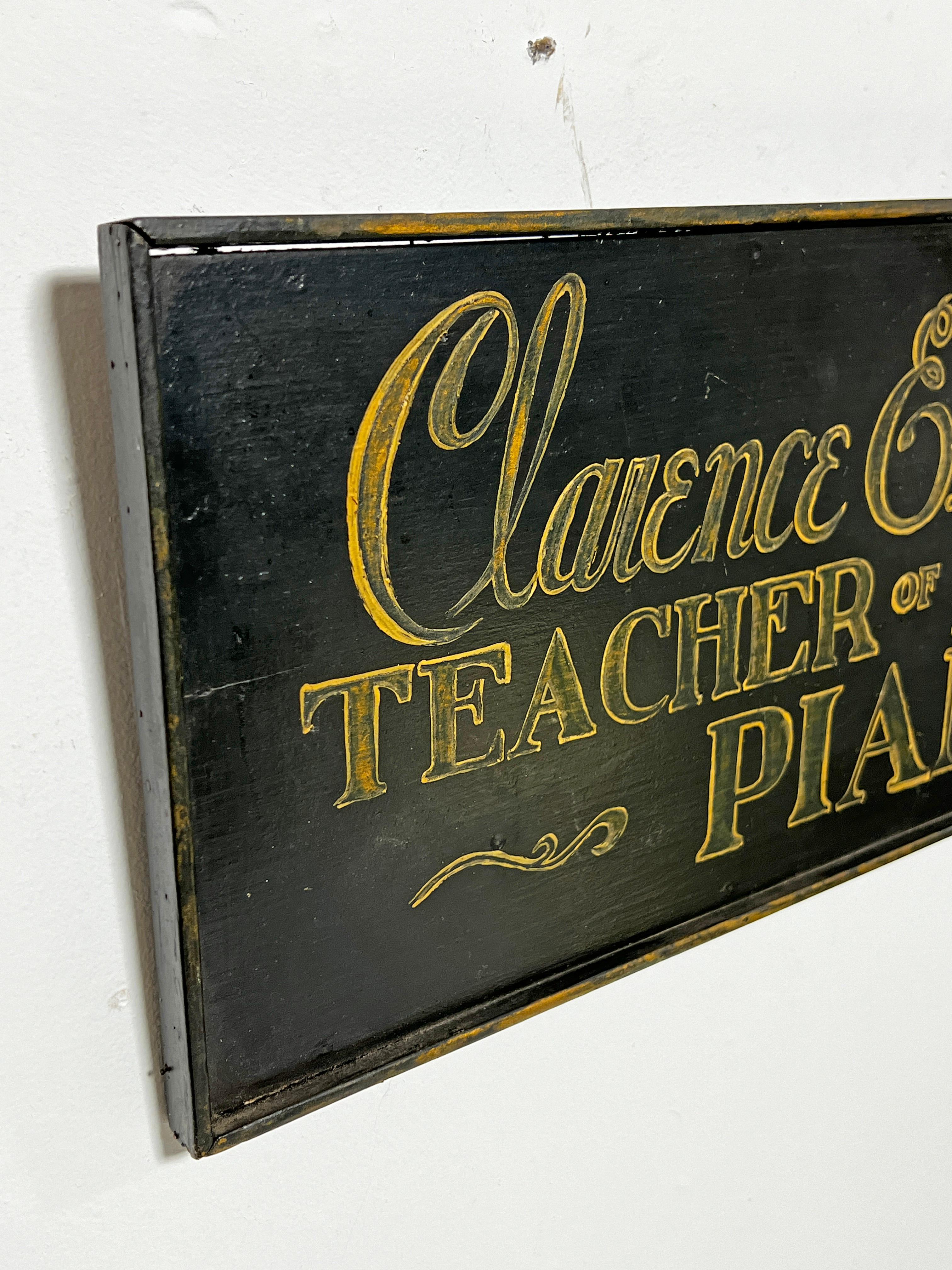 North American Early 20th Century Piano Teacher Sign Board For Sale