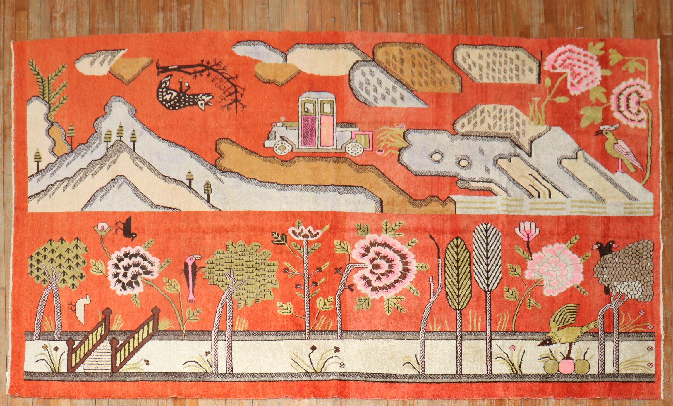 Hand-Woven Early 20th Century Pictographic Samarkand Rug For Sale