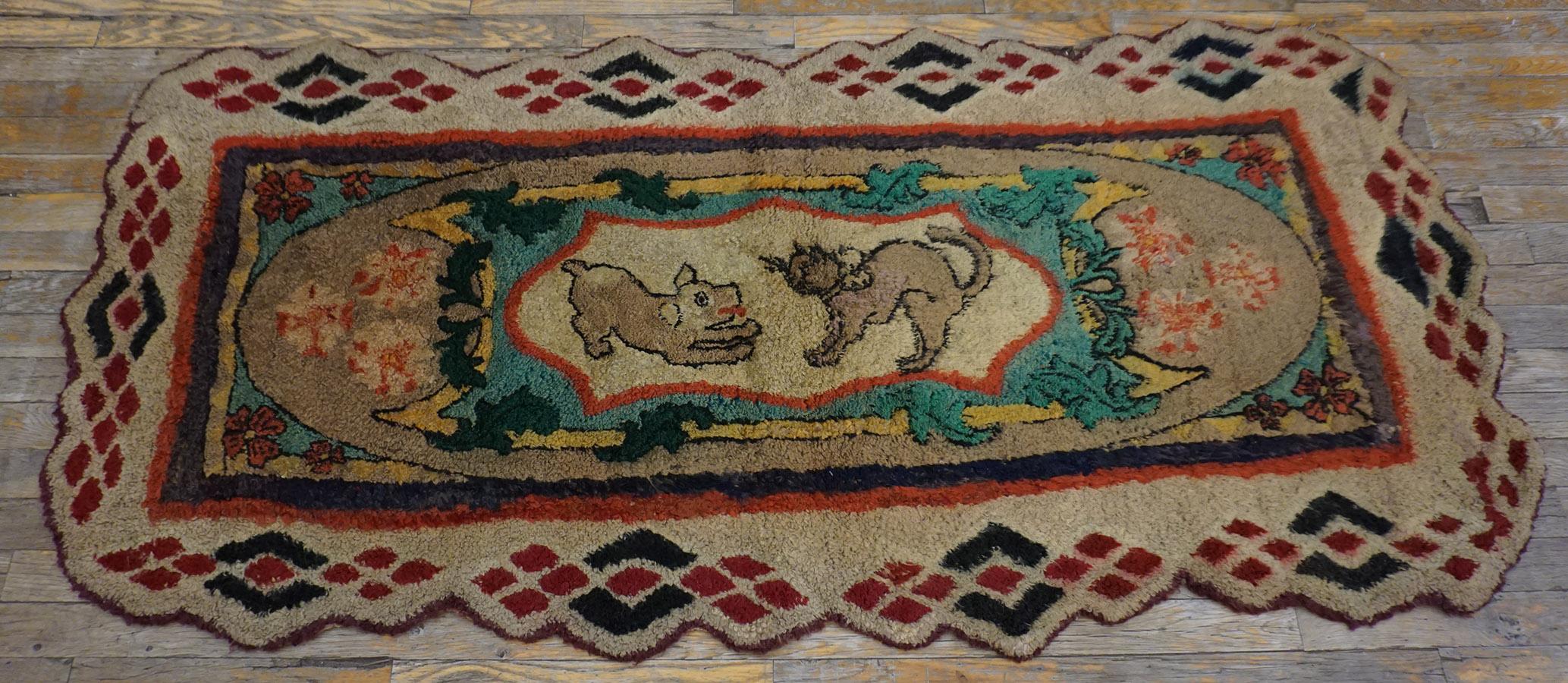 Folk Art Early 20th Century Pictorial American Hooked Rug ( 2'8