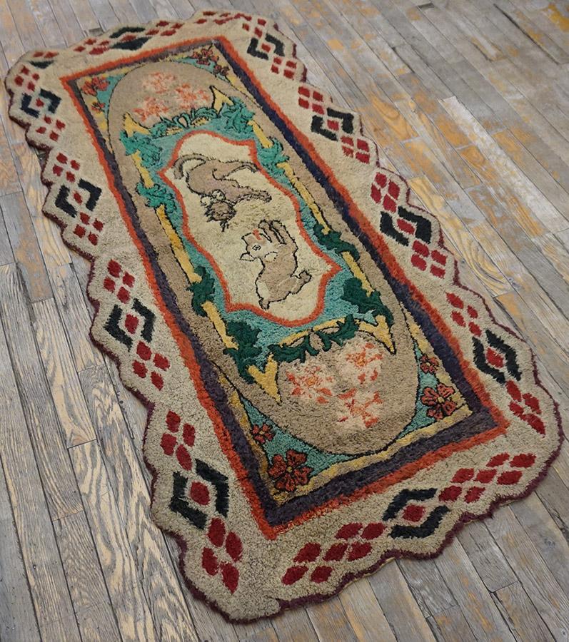 Wool Early 20th Century Pictorial American Hooked Rug ( 2'8
