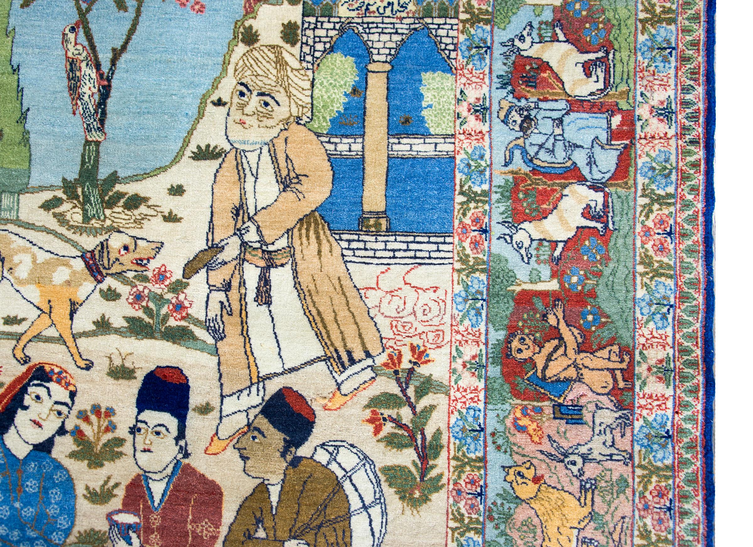Persian Early 20th Century Pictorial Isfahan Rug For Sale