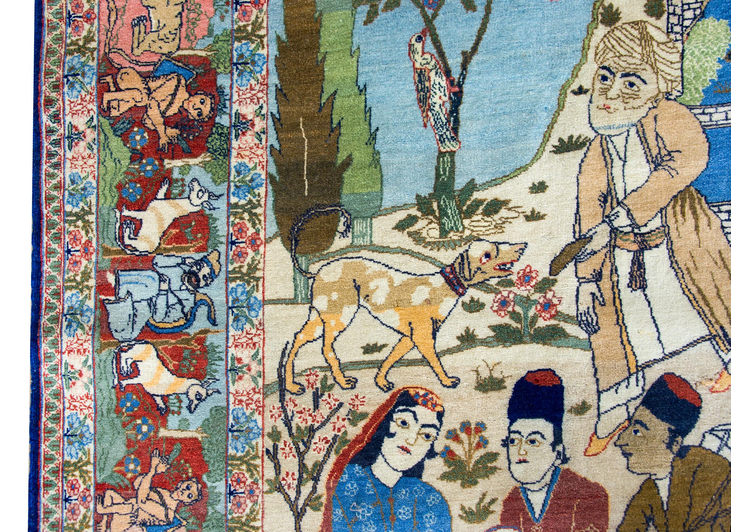 Hand-Knotted Early 20th Century Pictorial Isfahan Rug For Sale