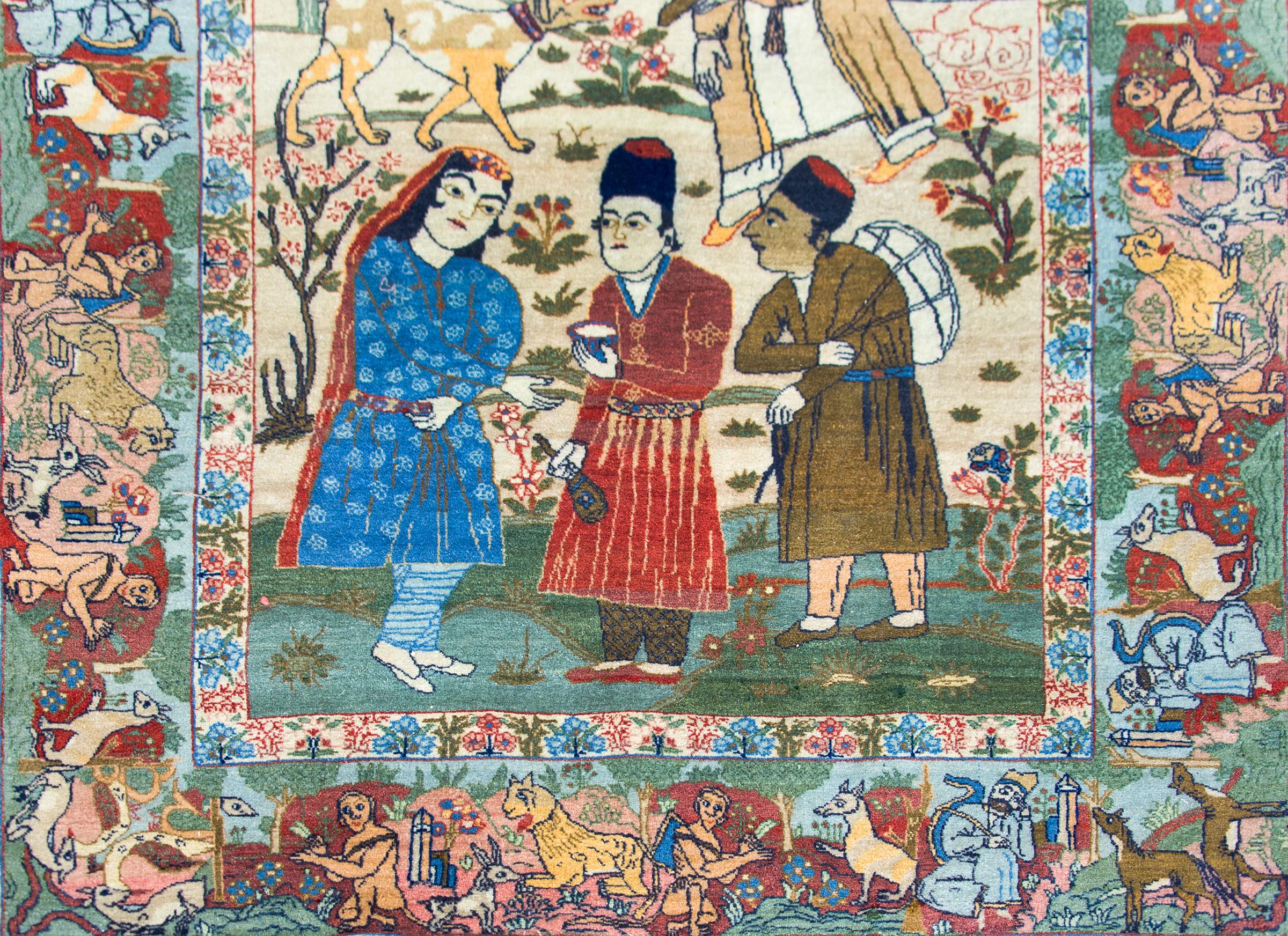 Mid-20th Century Early 20th Century Pictorial Isfahan Rug For Sale