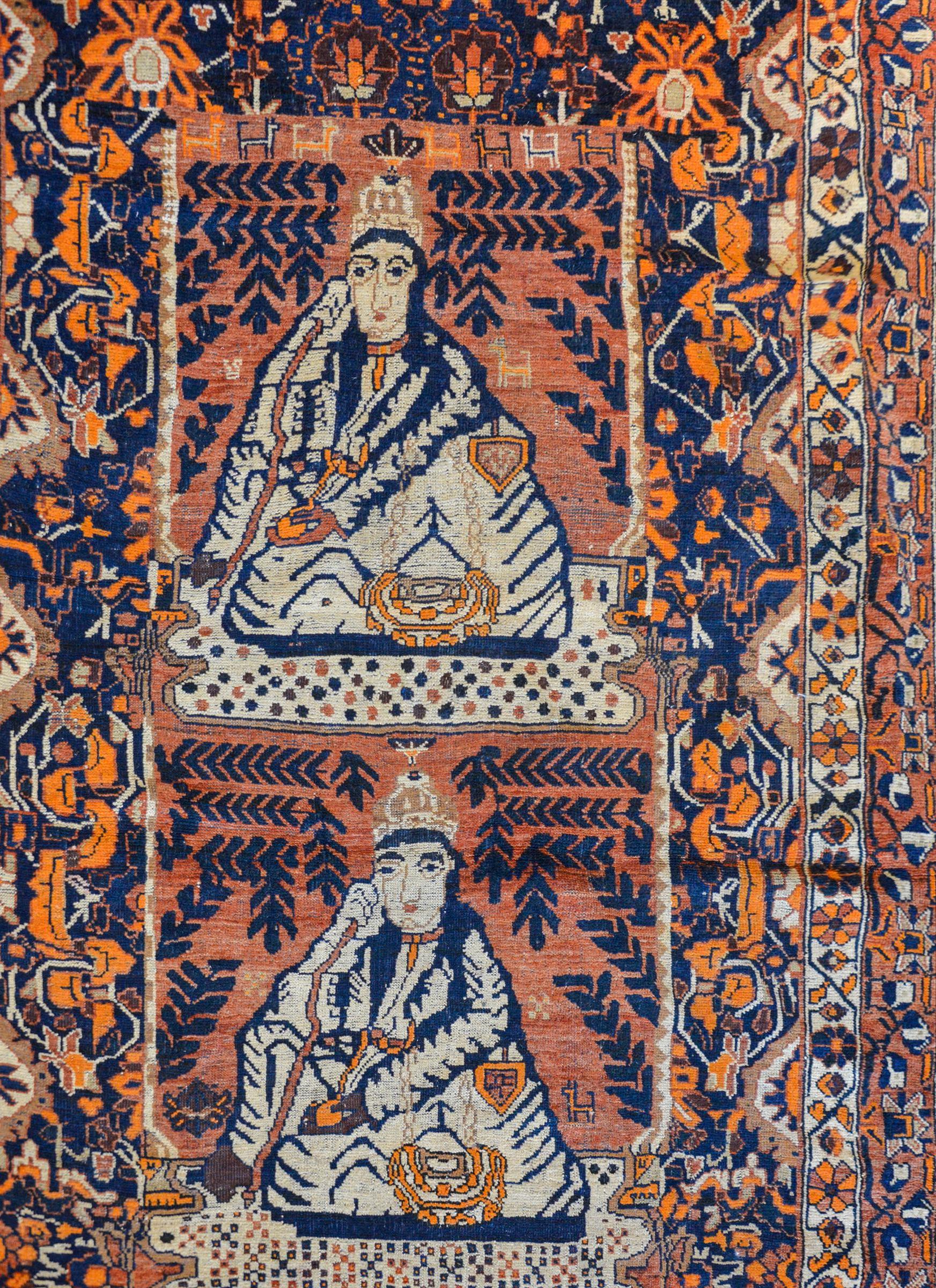 Tribal Early 20th Century Pictorial Qashgai Rug For Sale