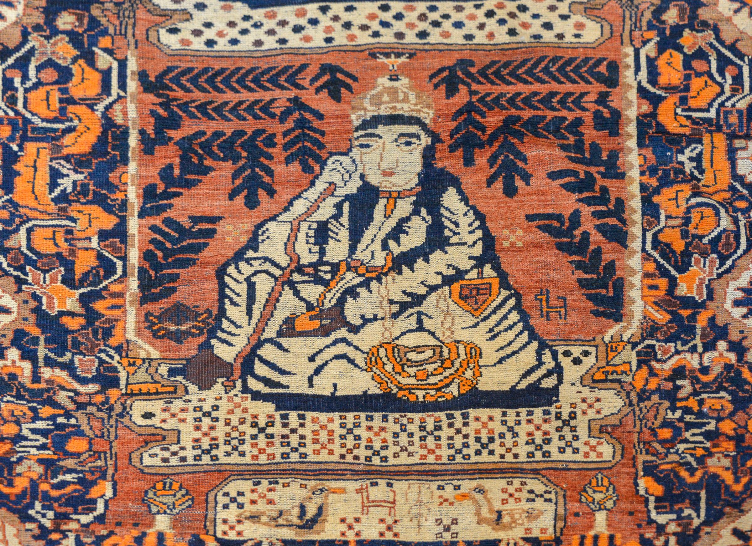 Vegetable Dyed Early 20th Century Pictorial Qashgai Rug For Sale