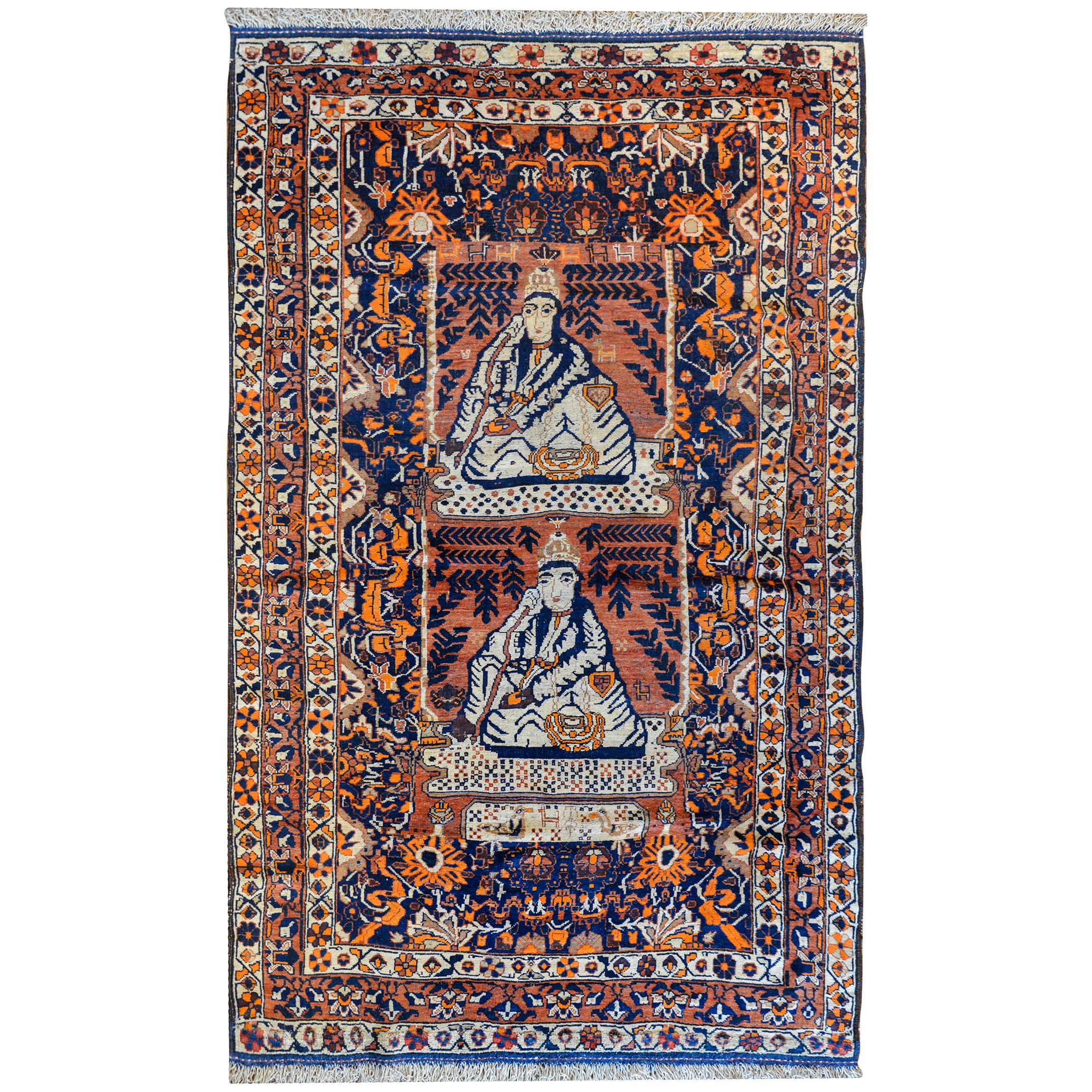 Early 20th Century Pictorial Qashgai Rug For Sale